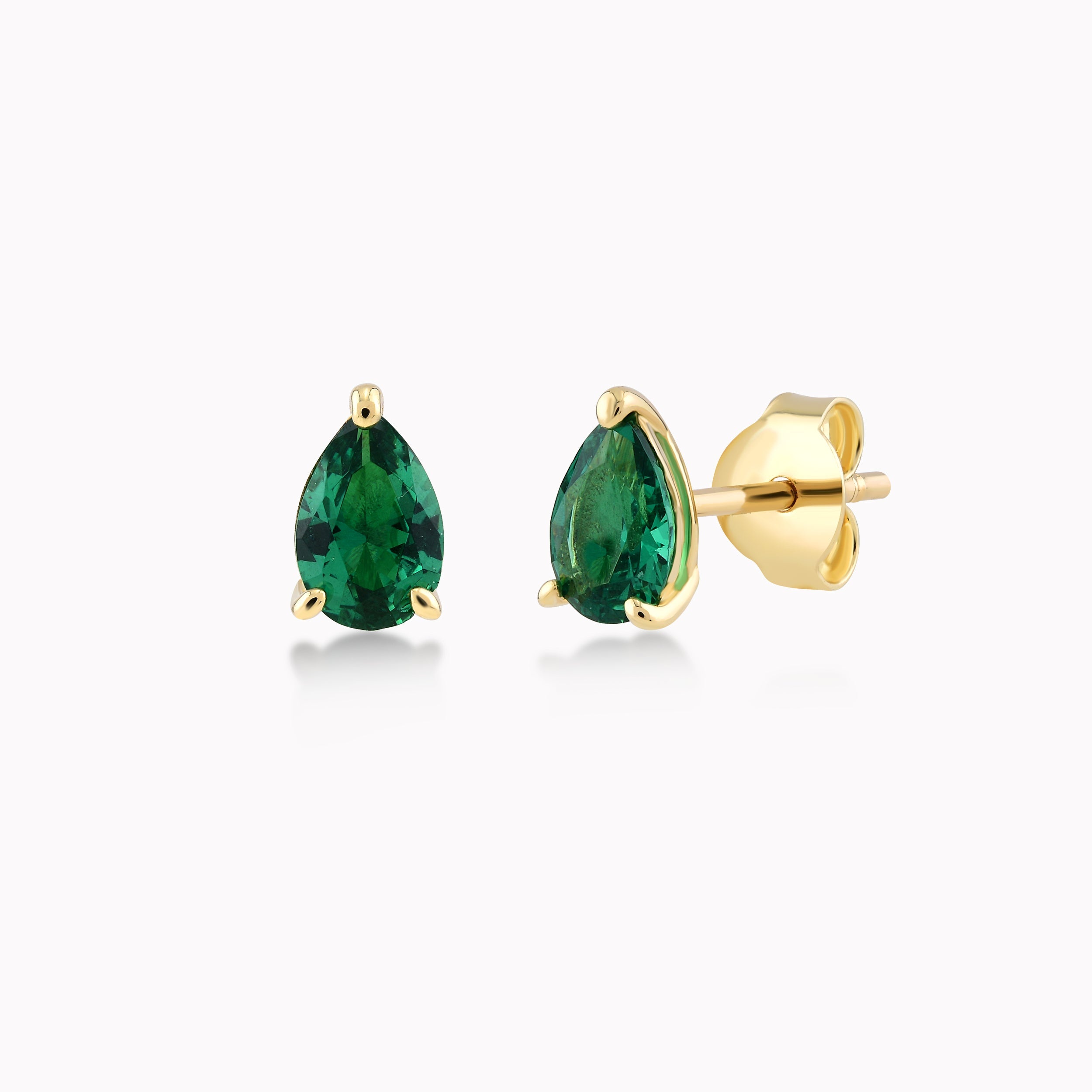 14K Yellow Gold Green Cubic Zirconia Teardrop Earrings