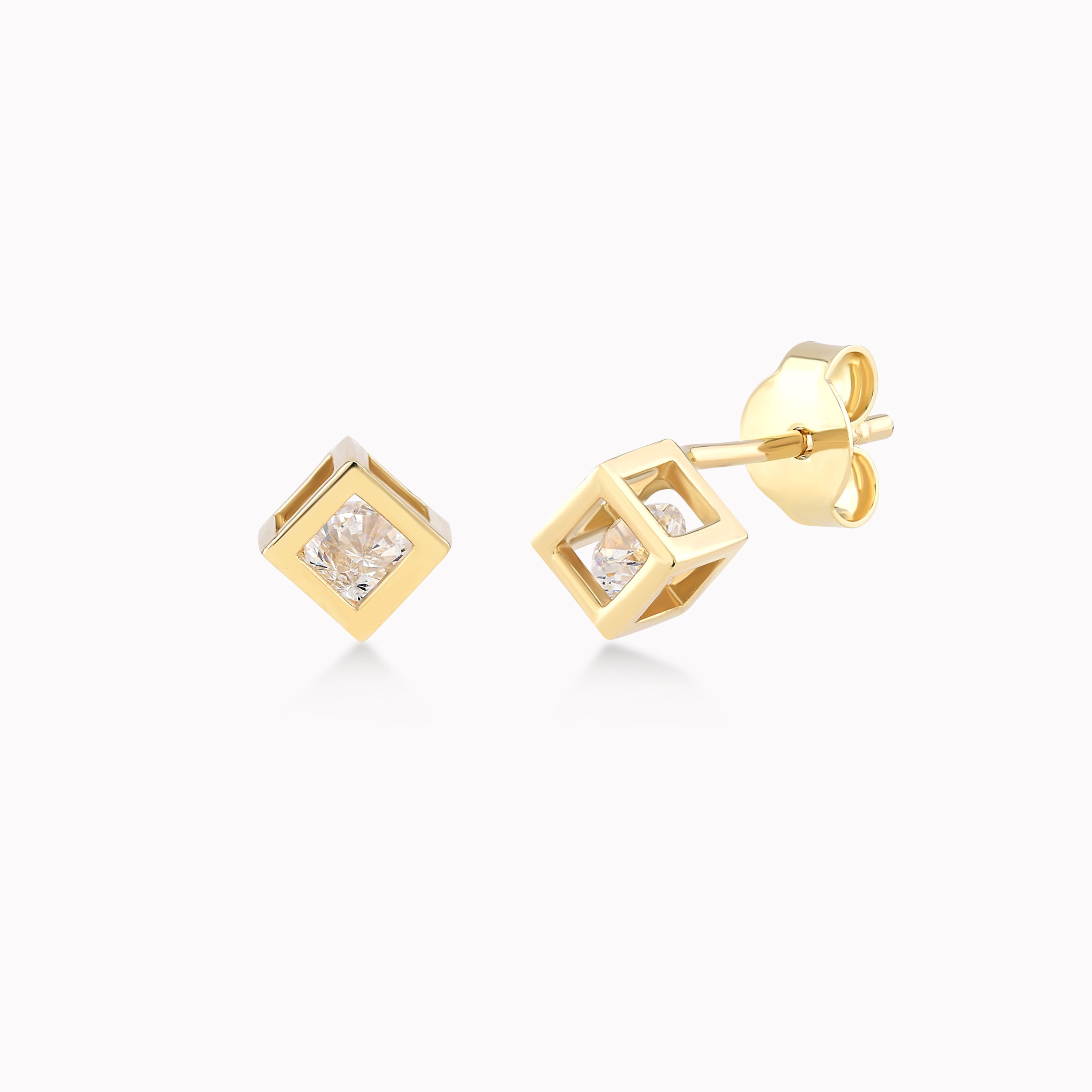 14K Yellow Gold White Cubic Zirconia Earrings
