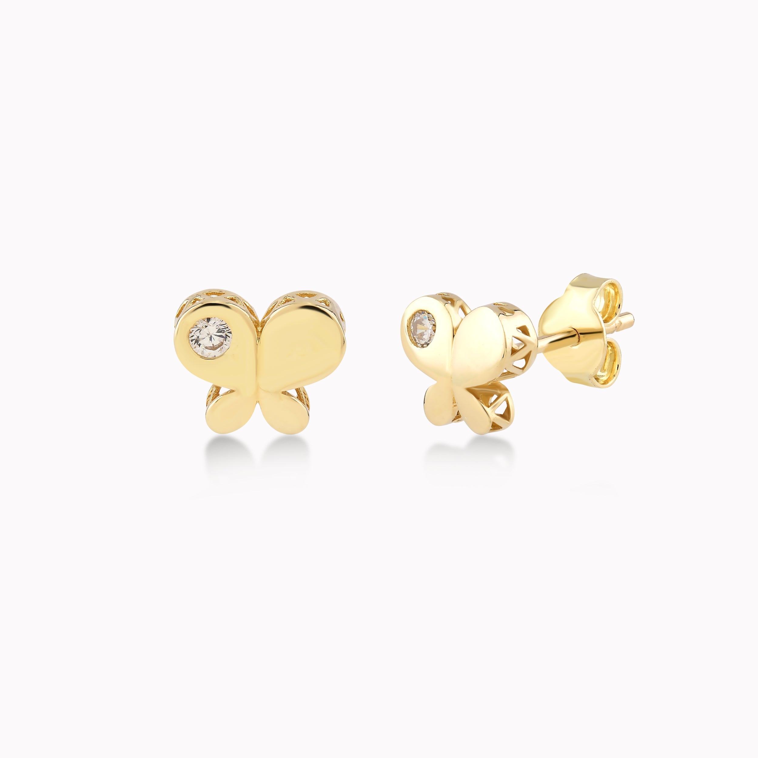 14K Yellow Gold White Cubic Zirconia Butterfly Earrings