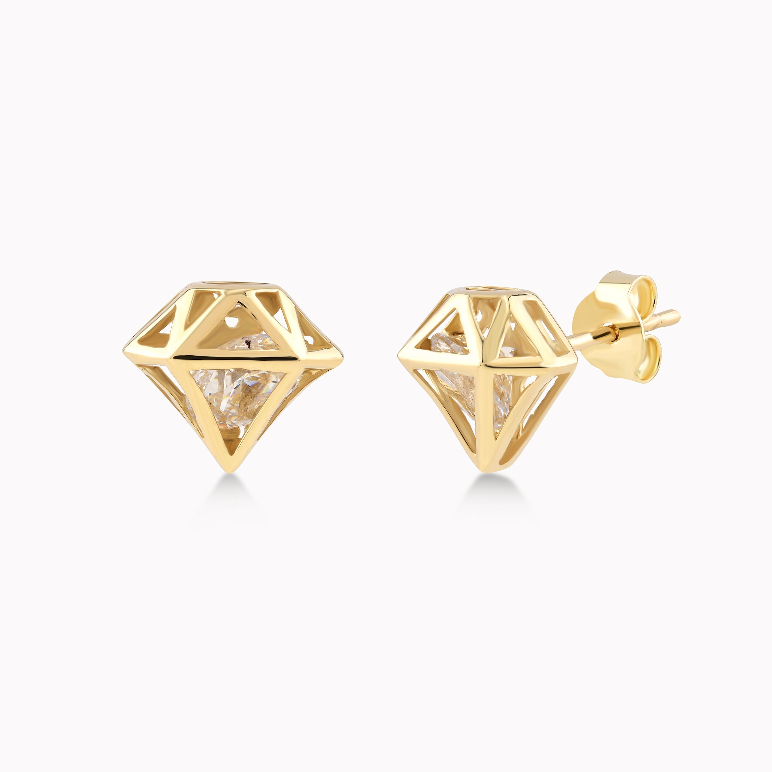 14K Yellow Gold White Cubic Zirconia & Diamond Earrings