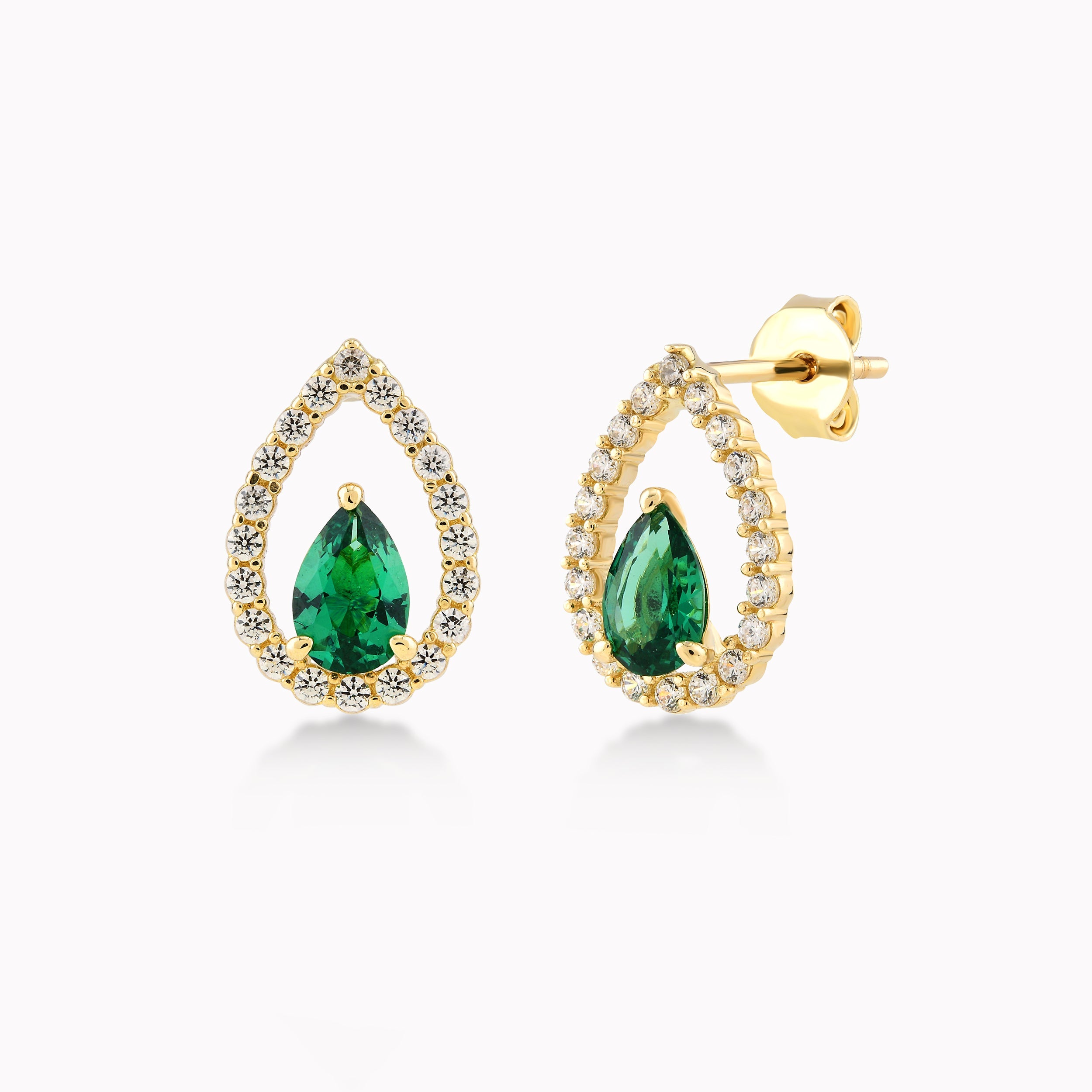 14K Yellow Gold Green Cubic Zirconia Teardrop Earrings
