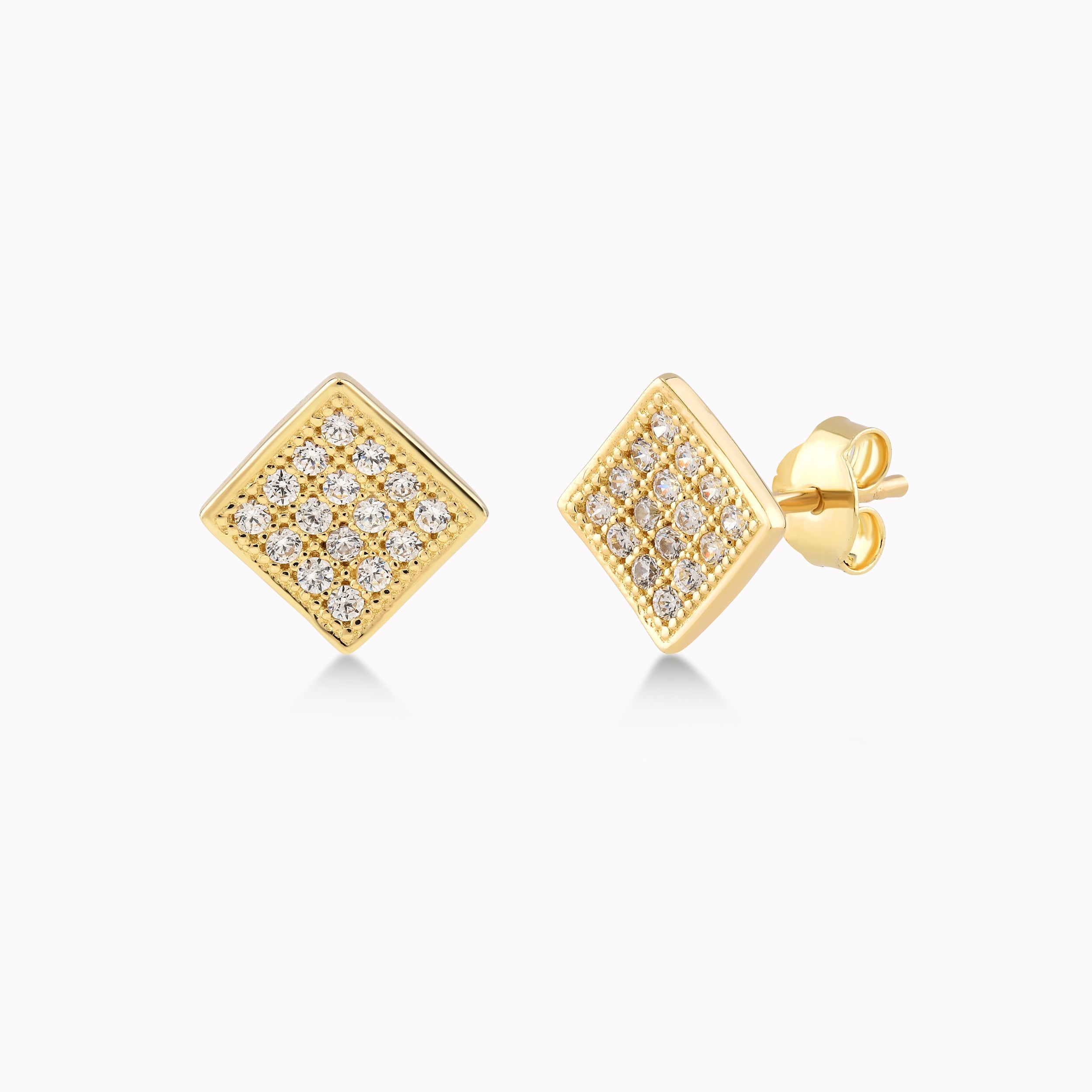 14K Yellow Gold White Cubic Zirconia Earrings