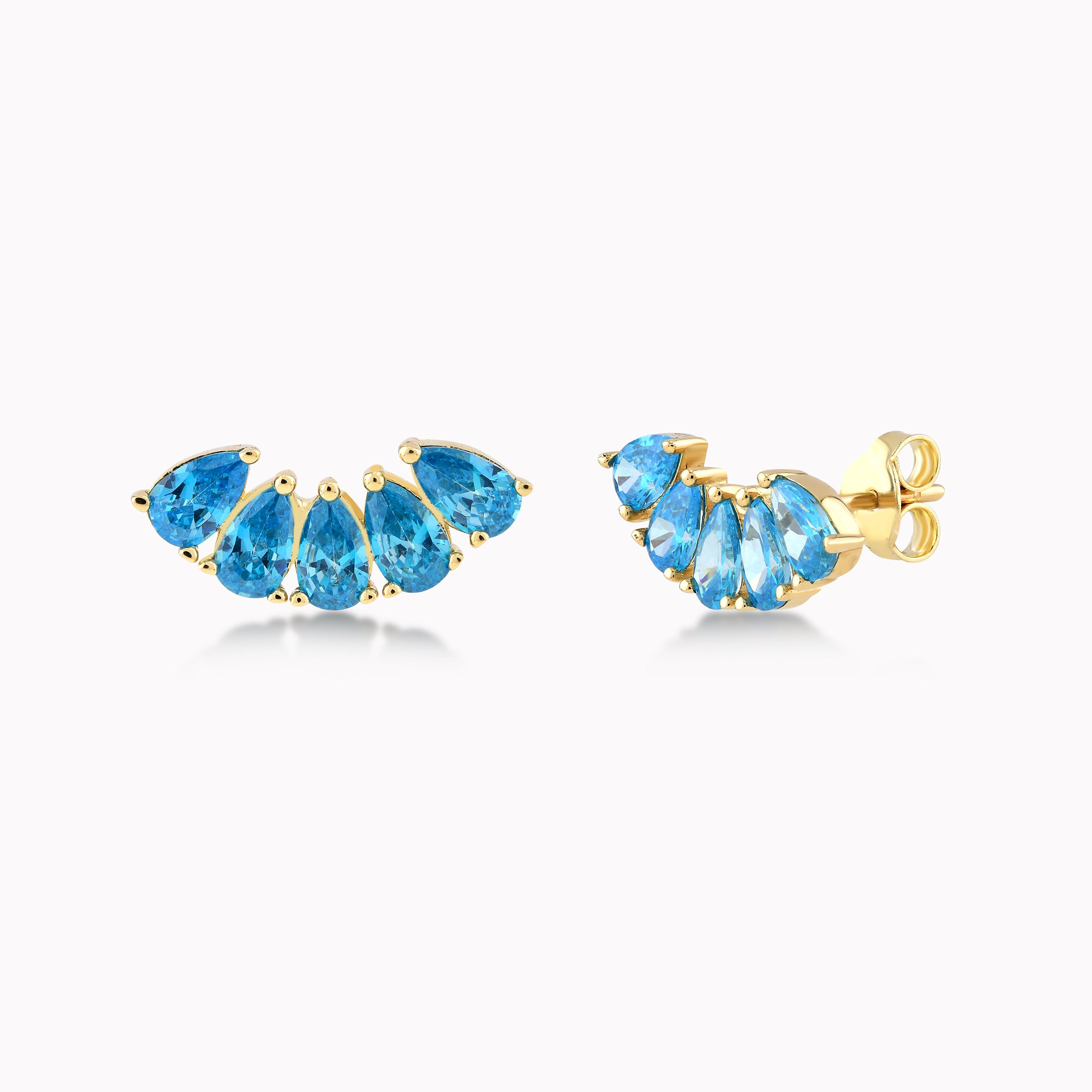 14K Yellow Gold Blue Cubic Zirconia Earrings