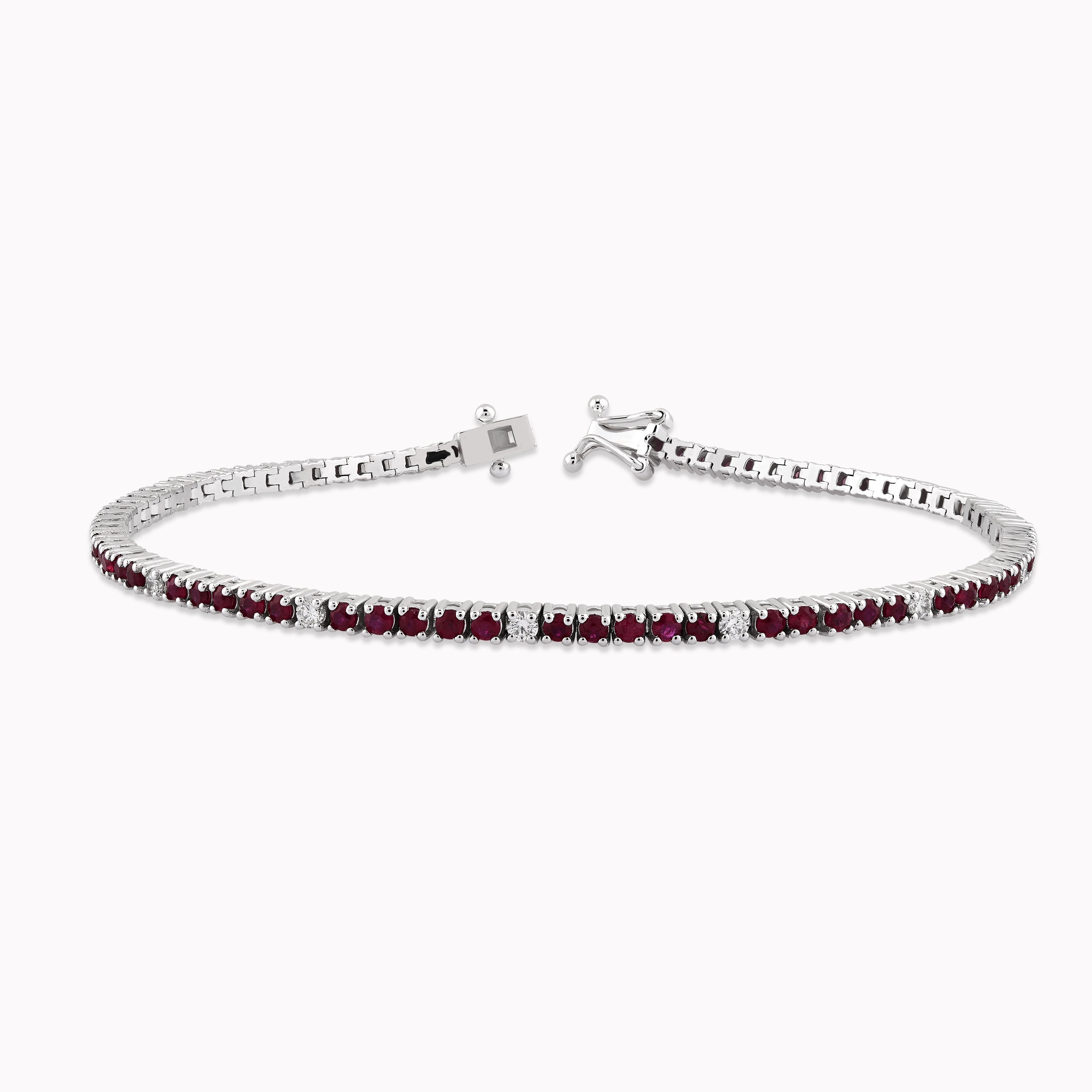 14K White Gold Ruby & Diamond Tennis Bracelet — 0.41 ct Diamonds