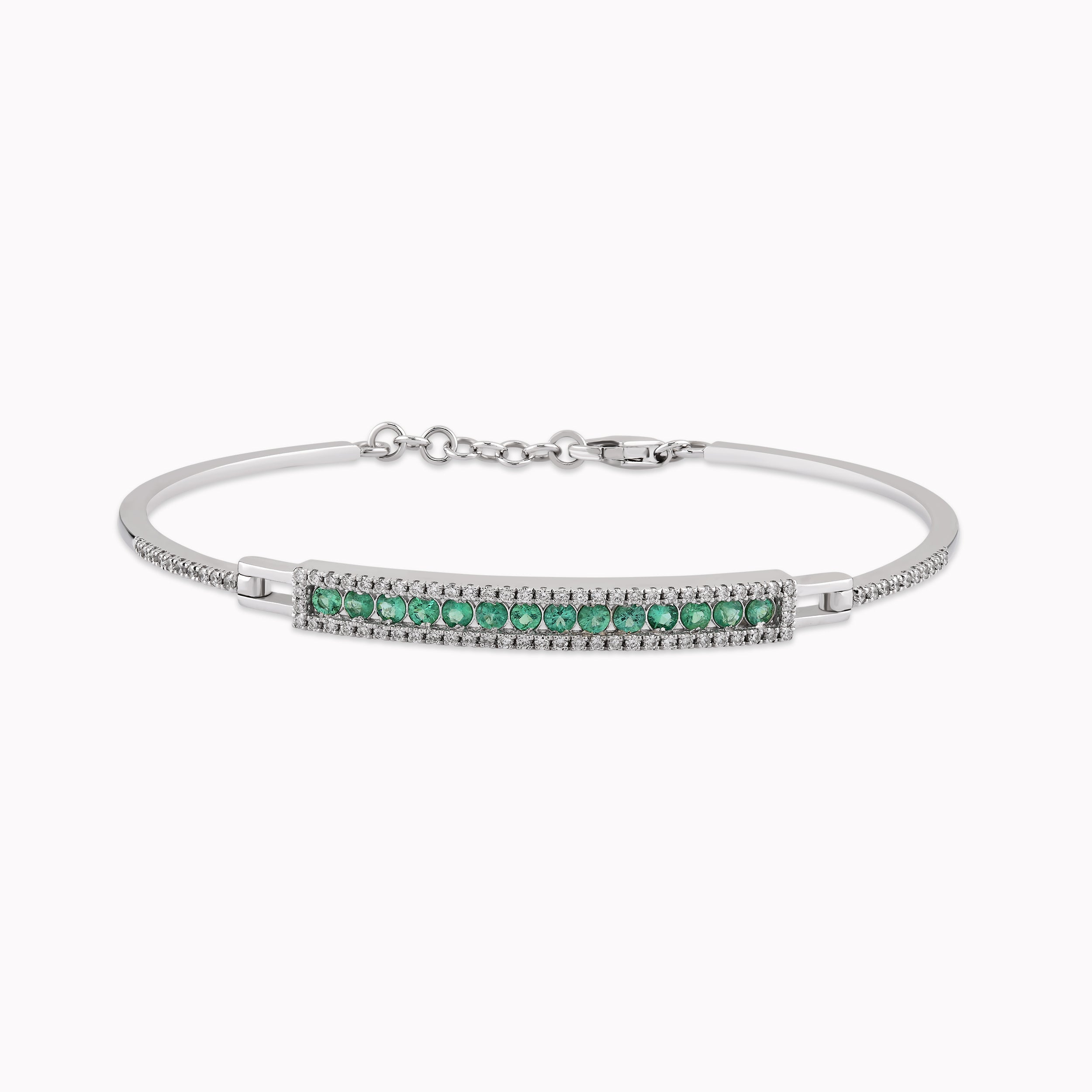 14K White Gold Emerald & Diamond Bracelet — 0.26 ct Diamonds
