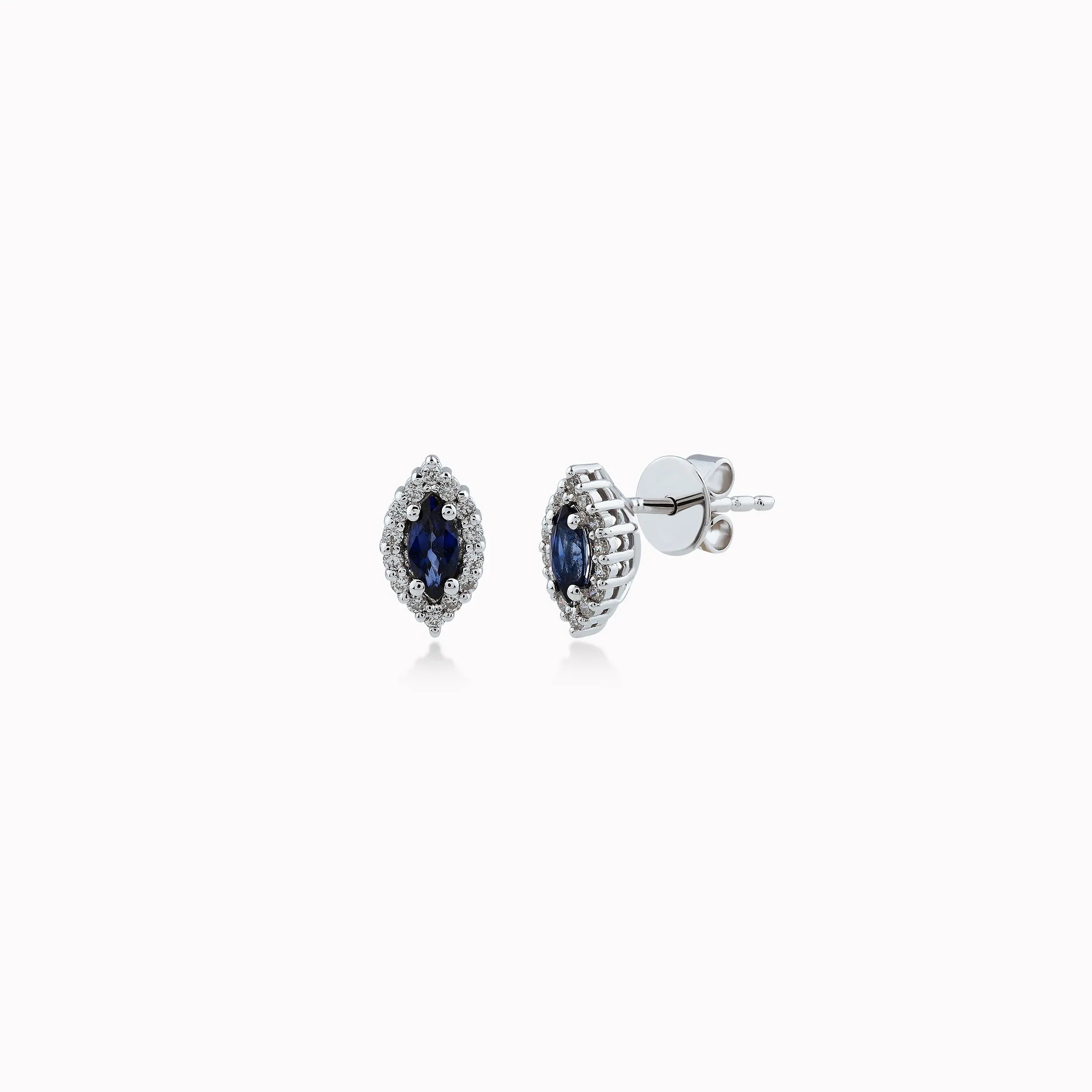 Cercei aur alb 14k cu diamante 0.14ct si safir 0.55ct
