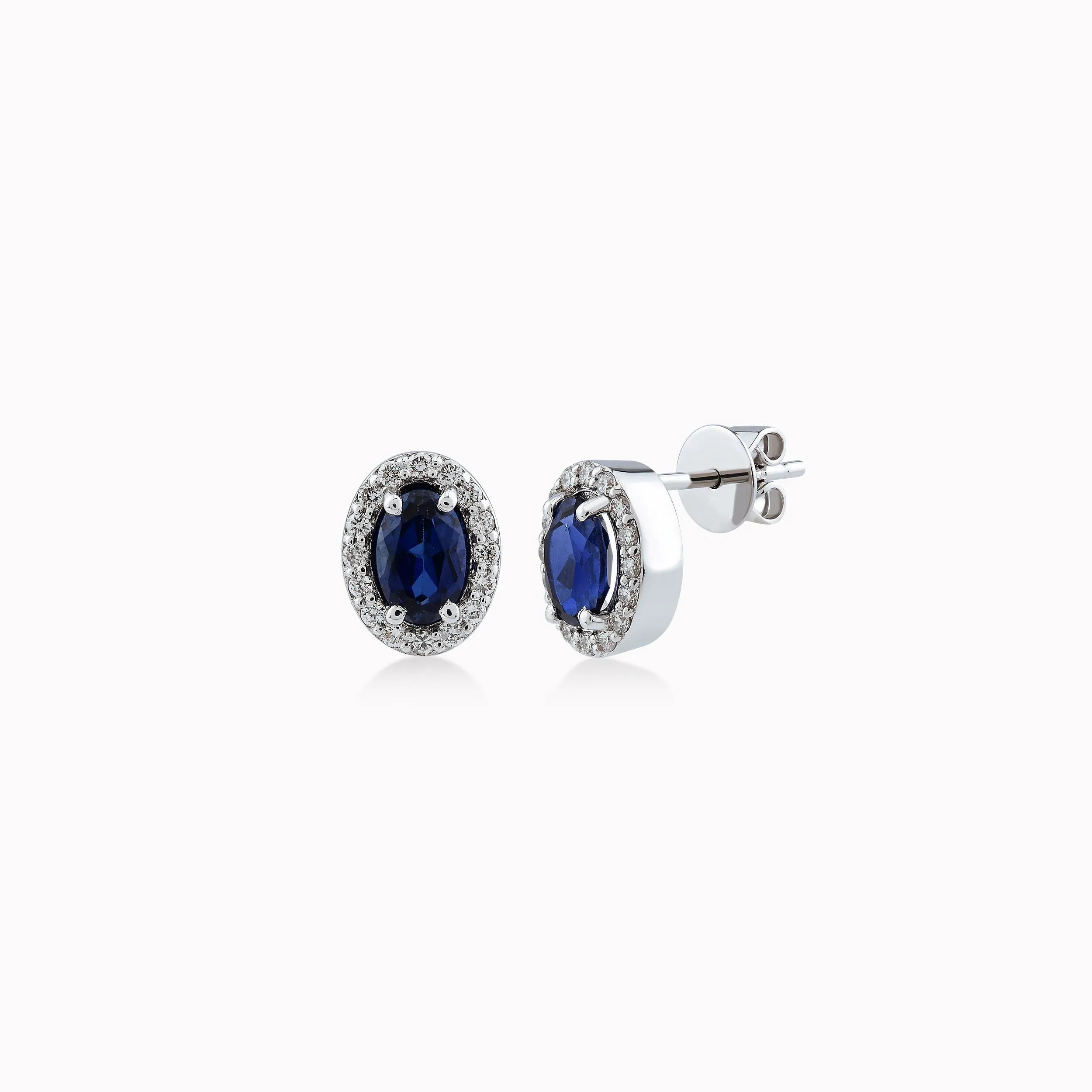 Cercei aur alb 14k cu diamante 0.22ct si safir 1.22ct
