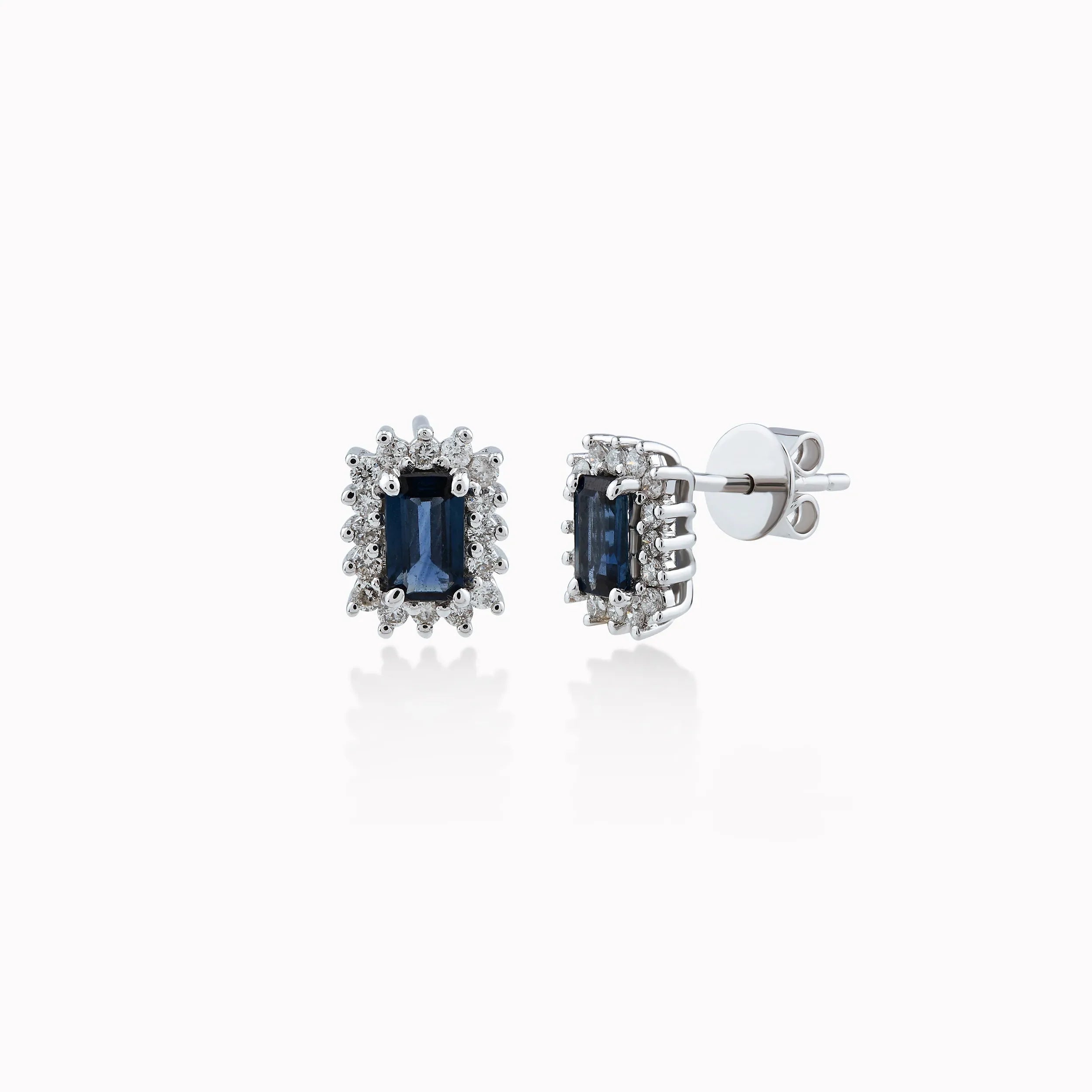 Cercei aur alb 14k cu diamante 0.26ct si safir 0.54ct
