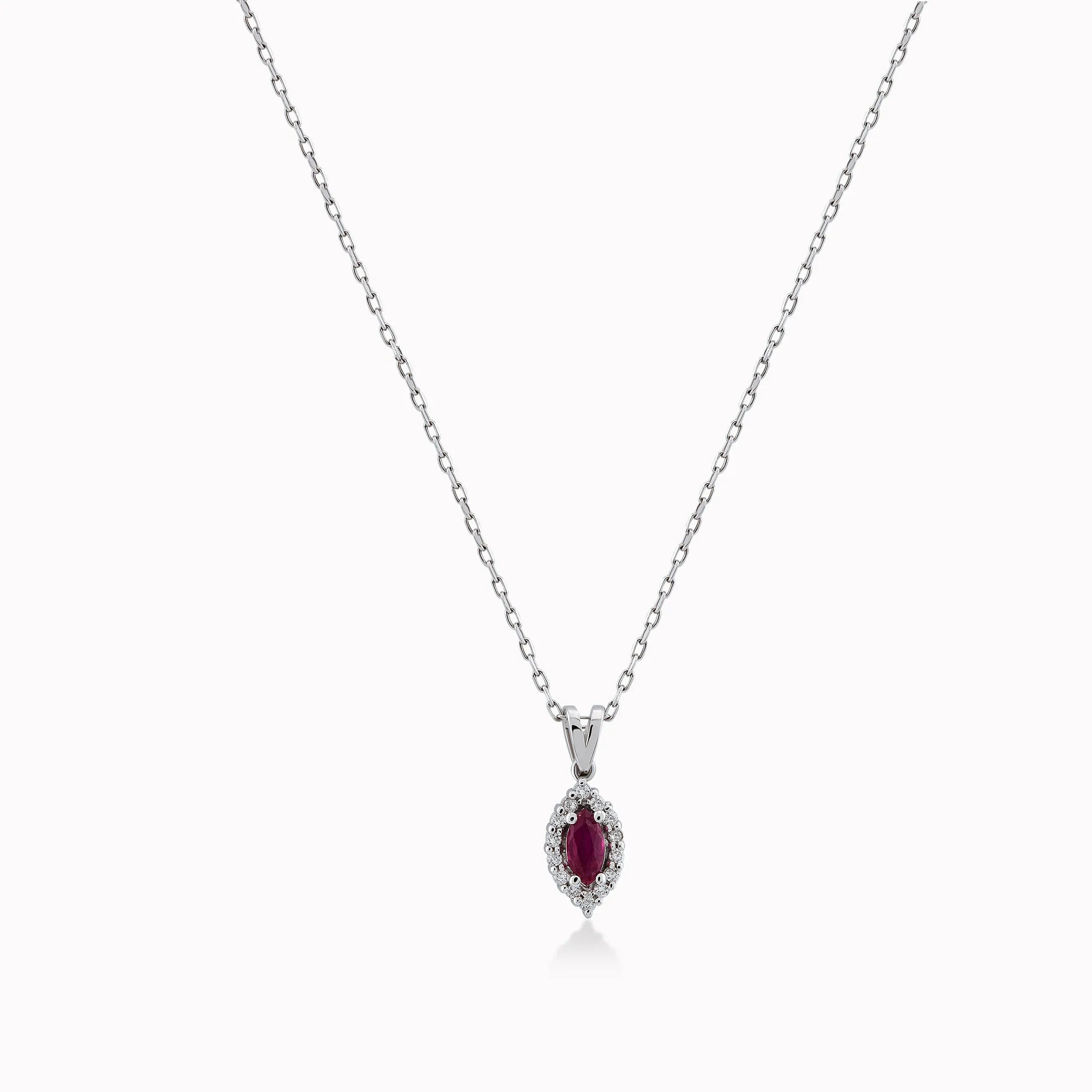 14K White Gold Ruby & Diamond Pendant Necklace — 0.17 ct Ruby · 0.05 ct Diamonds