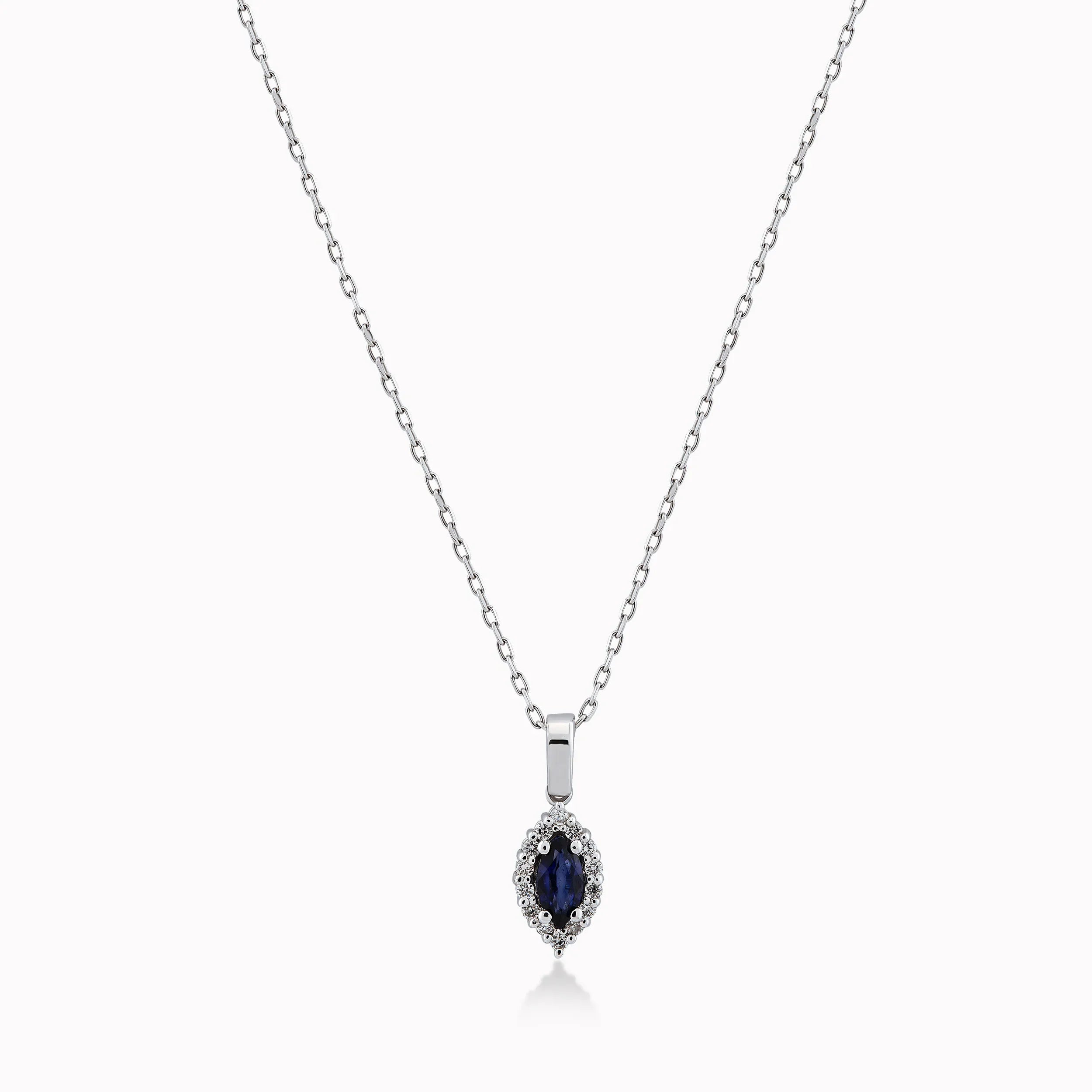 14K White Gold Sapphire & Diamond Pendant Necklace — 0.19 ct Sapphire · 0.13 ct Diamonds