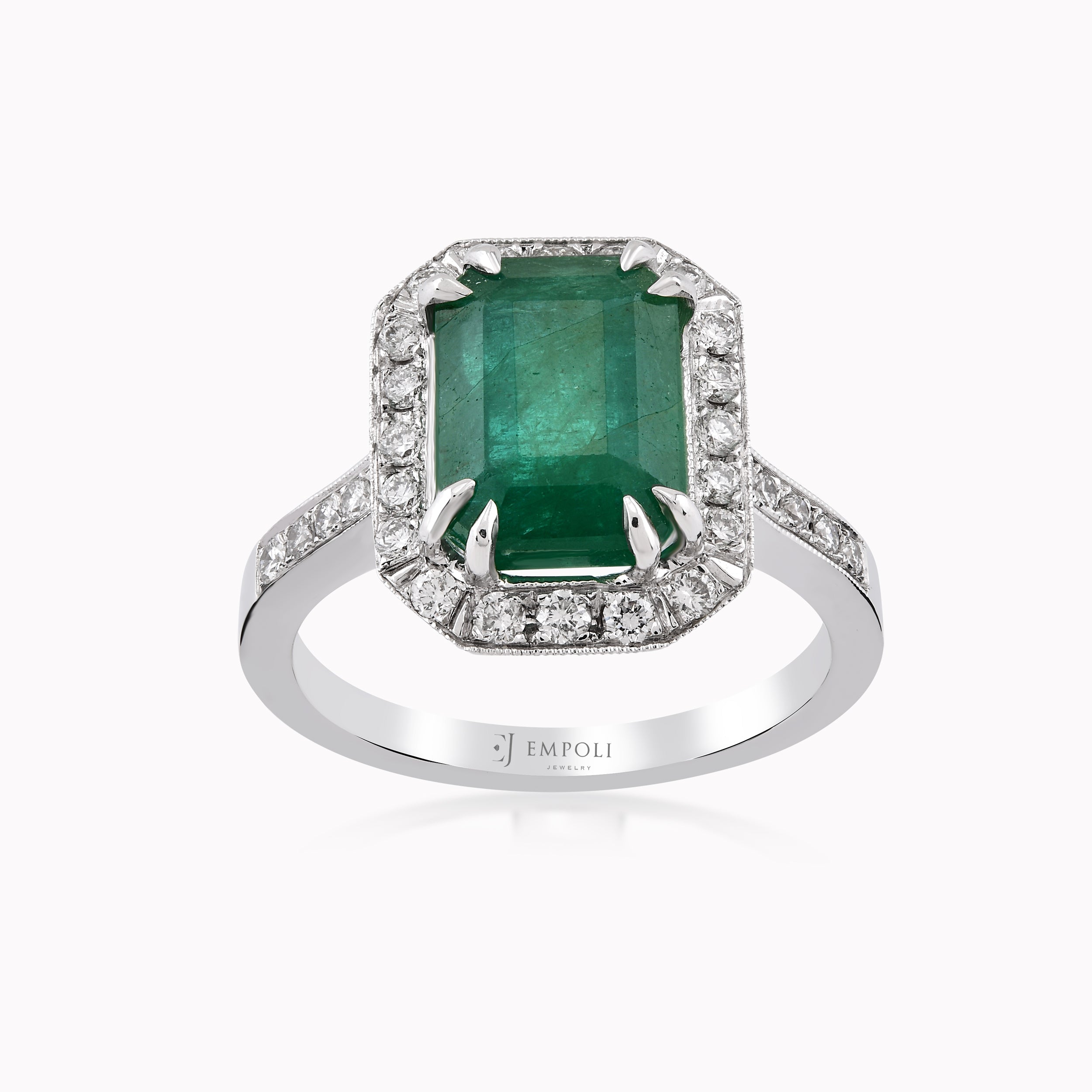 18K White Gold Emerald & Diamond Ring — 0.52 ct Diamonds