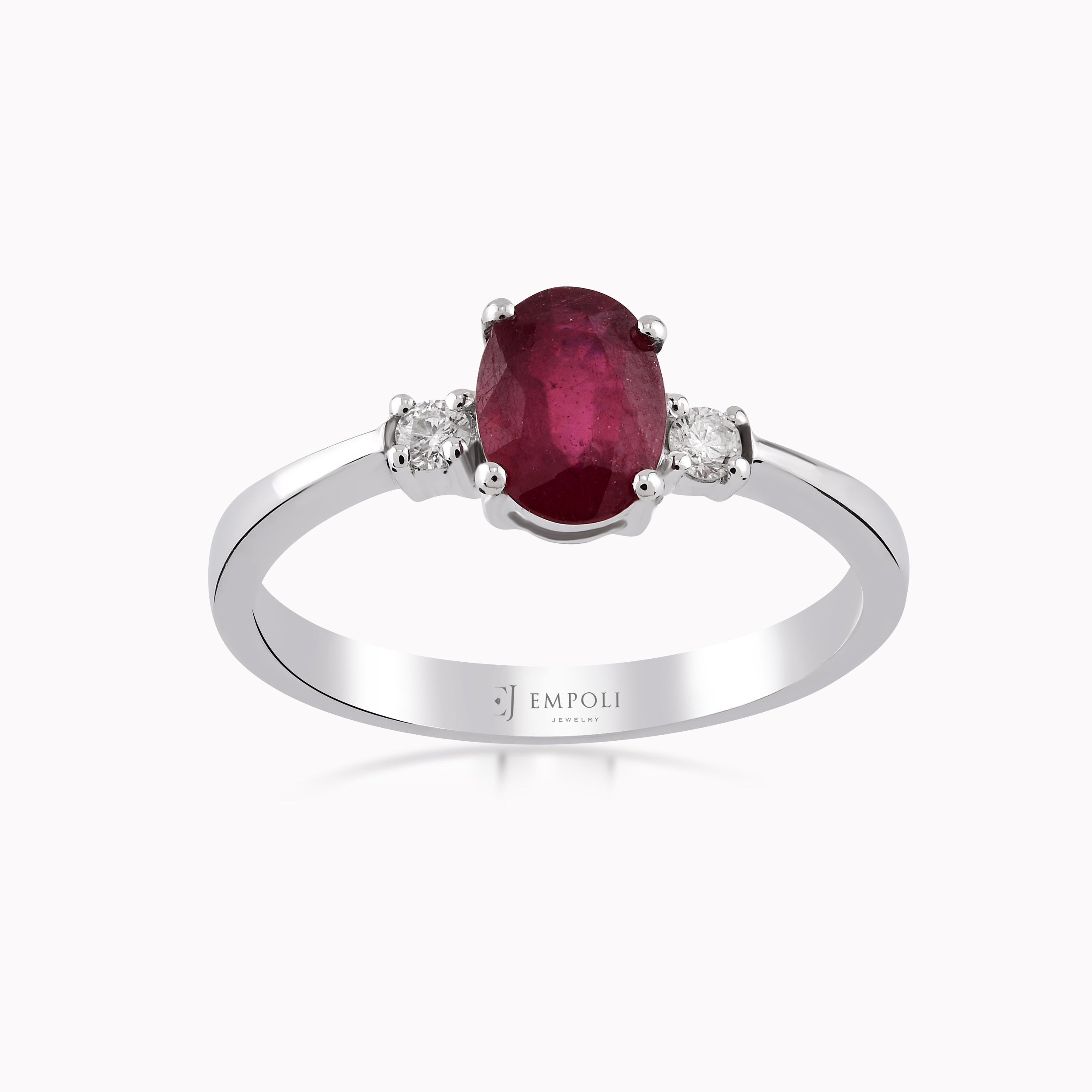 14K White Gold Ruby & Diamond Ring — 0.06 ct Diamonds