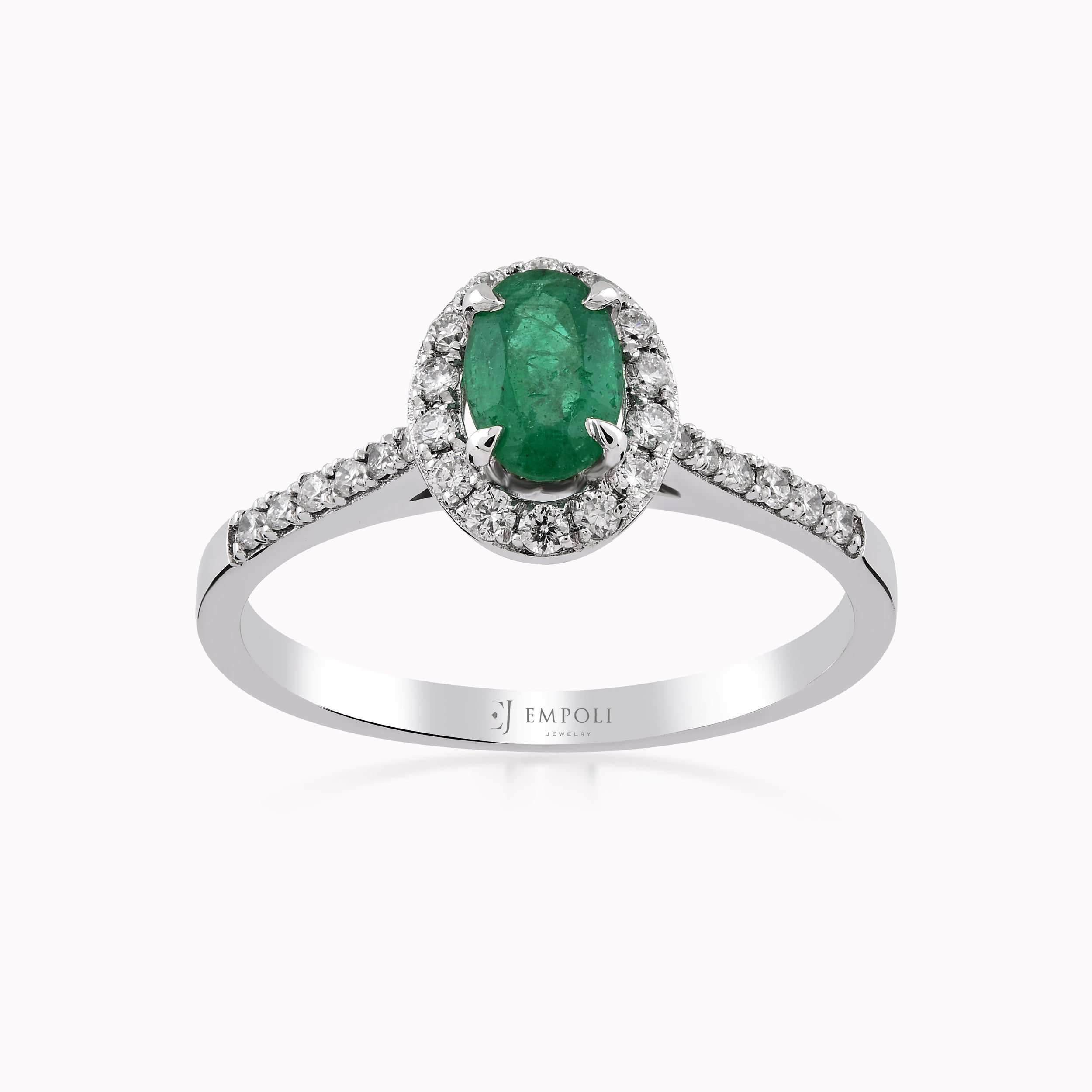 14K White Gold Emerald & Diamond Ring — 0.24 ct Diamonds