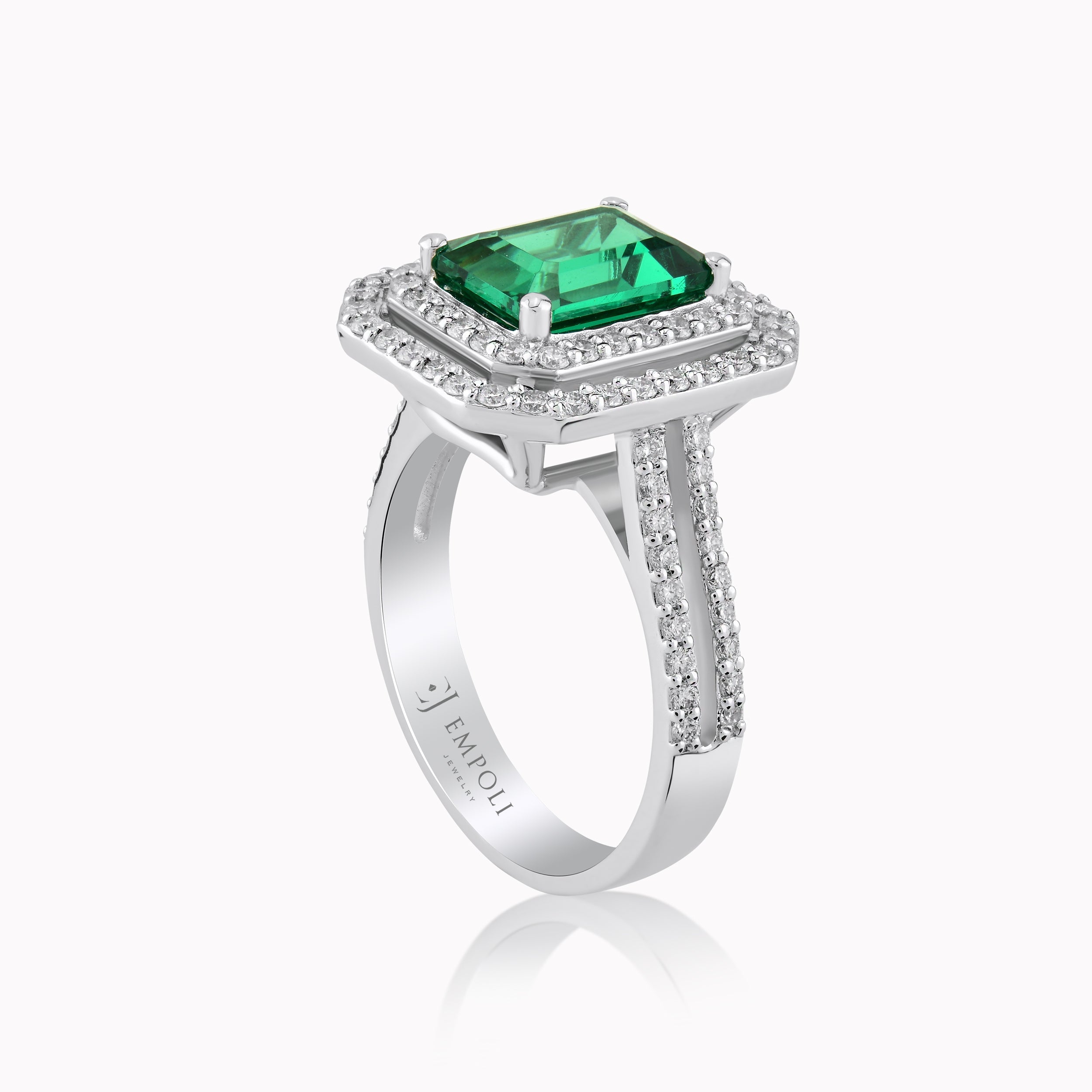 14K White Gold Emerald & Diamond Ring — 2.09 ct Emerald · 0.78 ct Diamonds