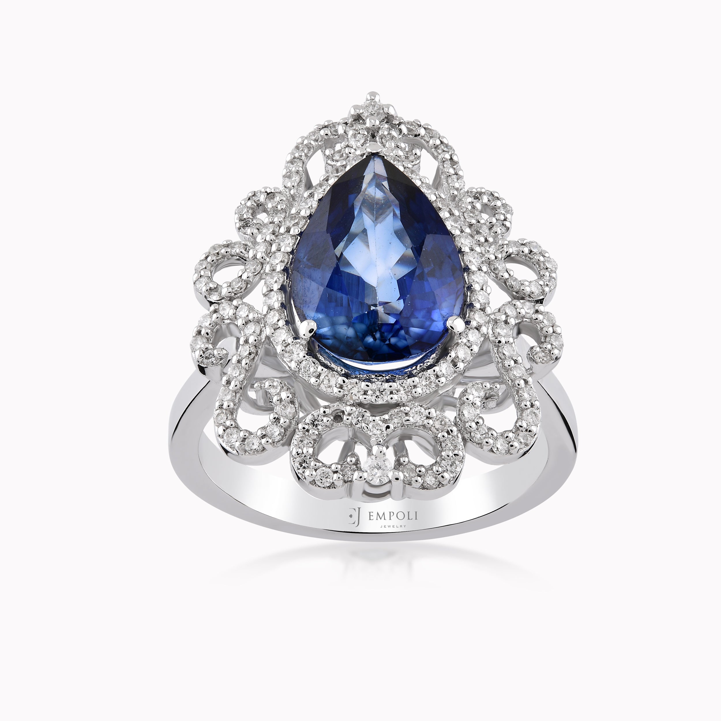 18K White Gold Blue Topaz & Diamond Ring — 5.03 ct Blue Topaz · 0.45 ct Diamonds
