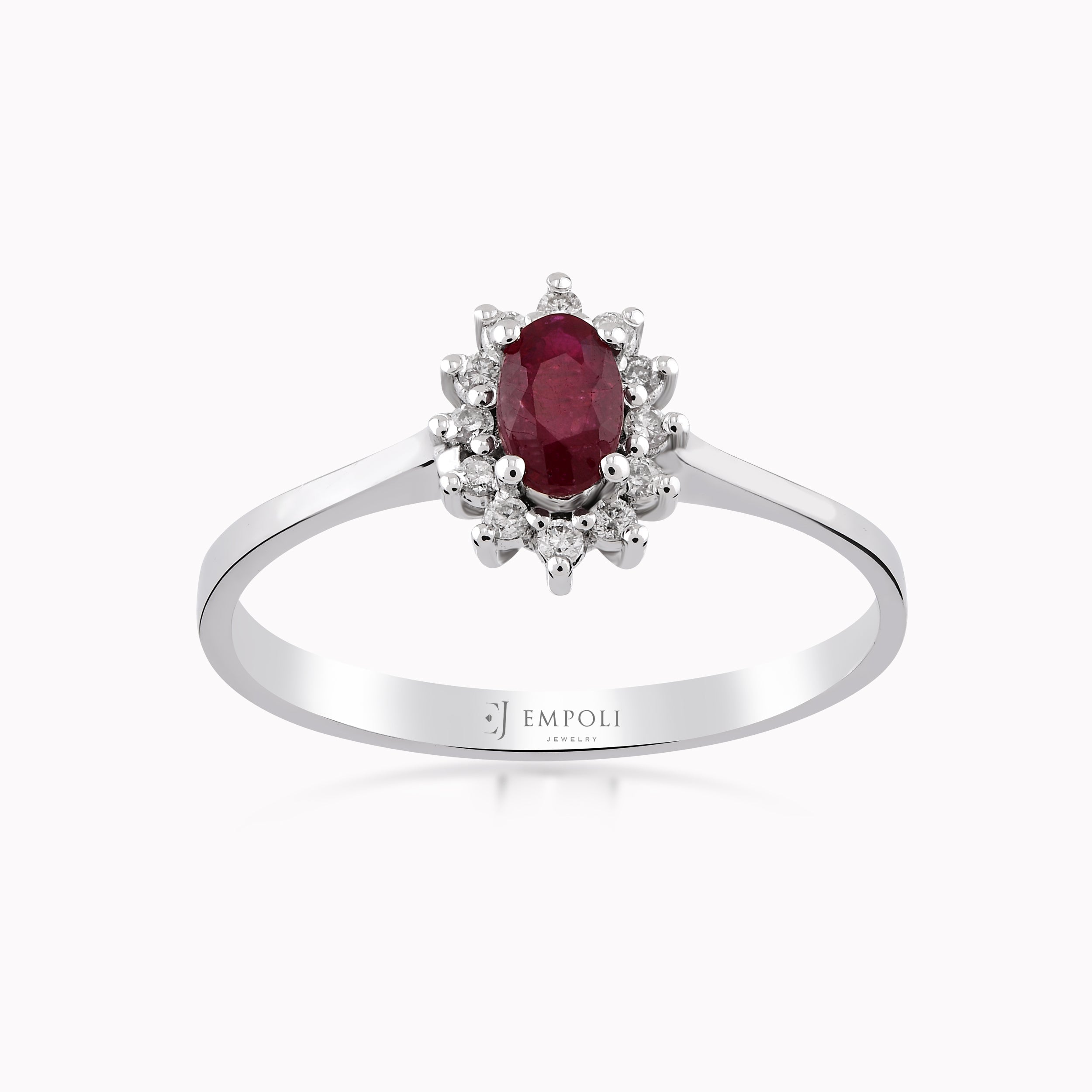 14K White Gold Ruby & Diamond Ring — 0.10 ct Diamonds