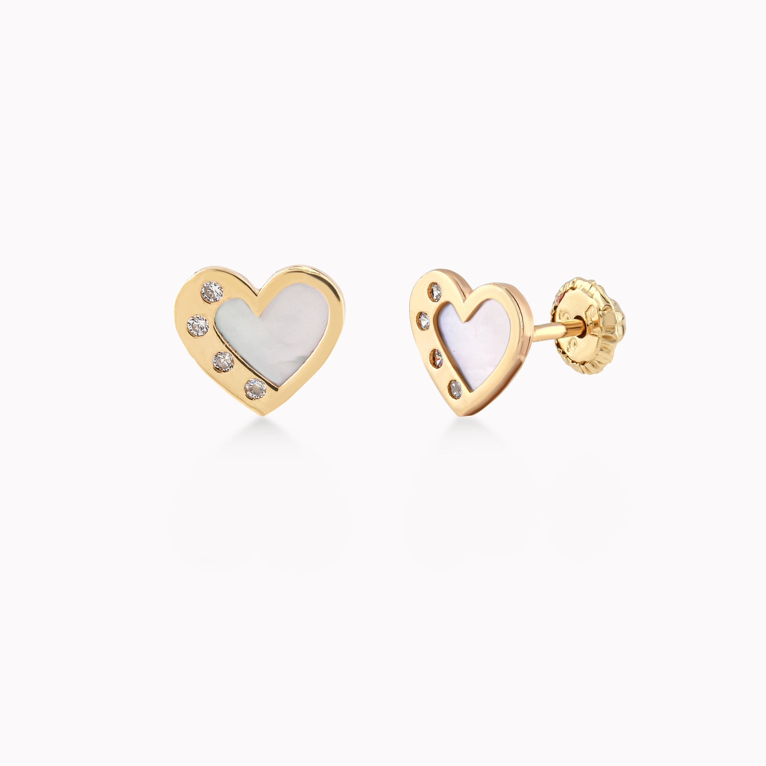 14K Yellow Gold Cubic Zirconia Mother-of-Pearl Heart Protection Earrings