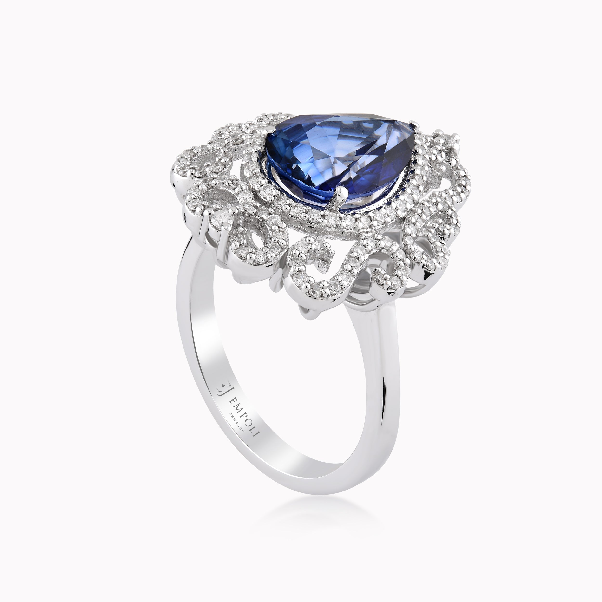 18K White Gold Blue Topaz & Diamond Ring — 5.03 ct Blue Topaz · 0.45 ct Diamonds
