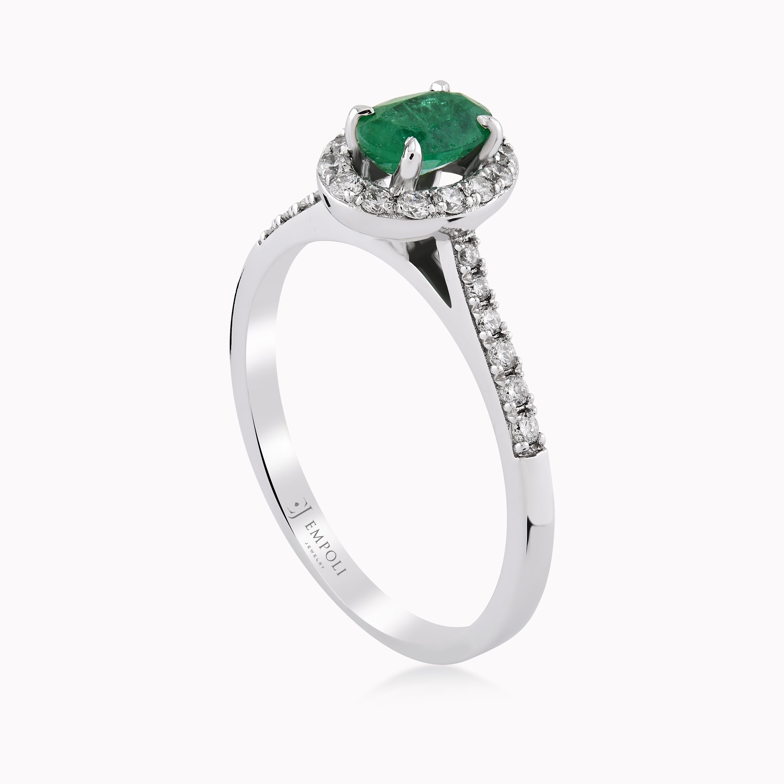 14K White Gold Emerald & Diamond Ring — 0.24 ct Diamonds
