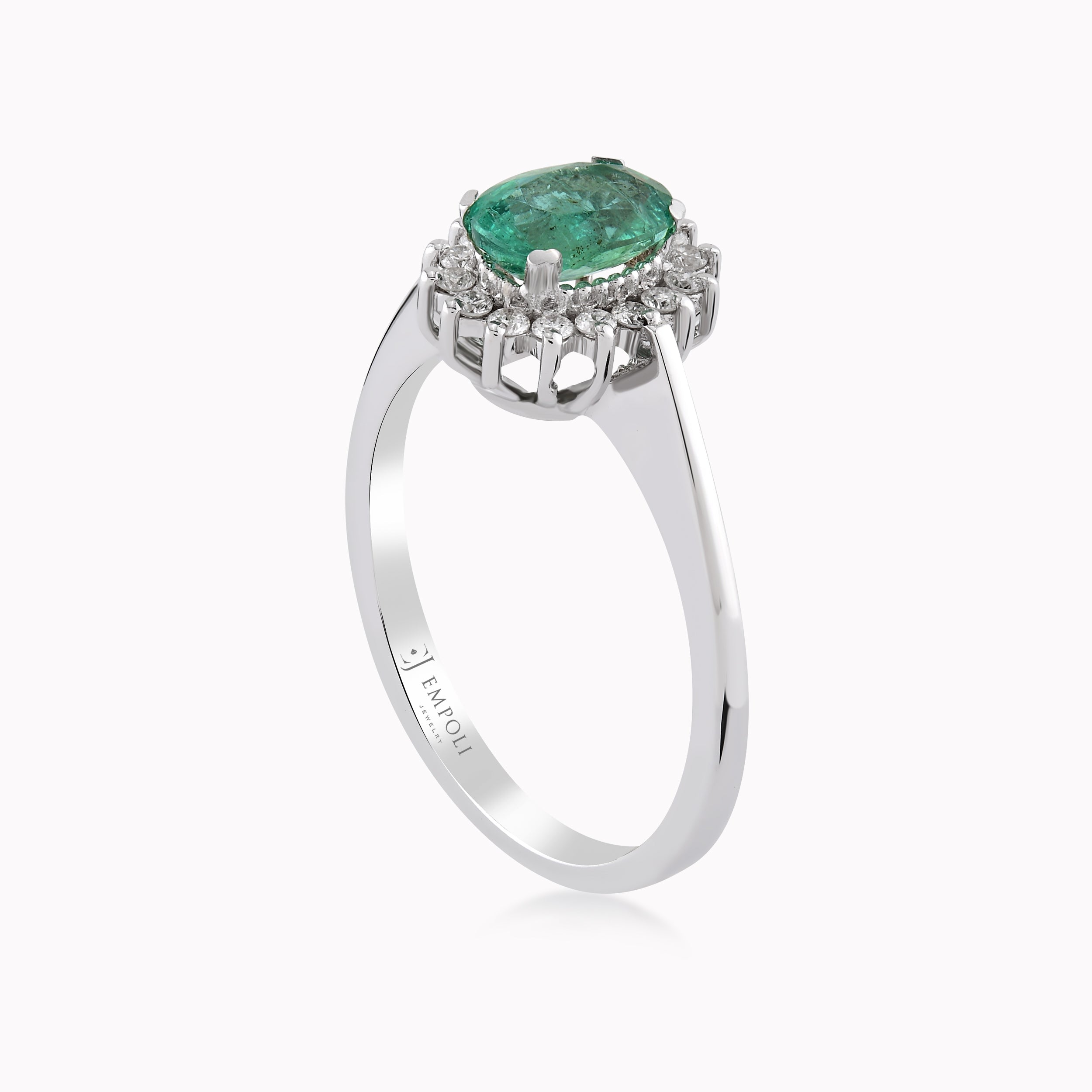 18K White Gold Emerald & Diamond Ring — 0.13 ct Diamonds