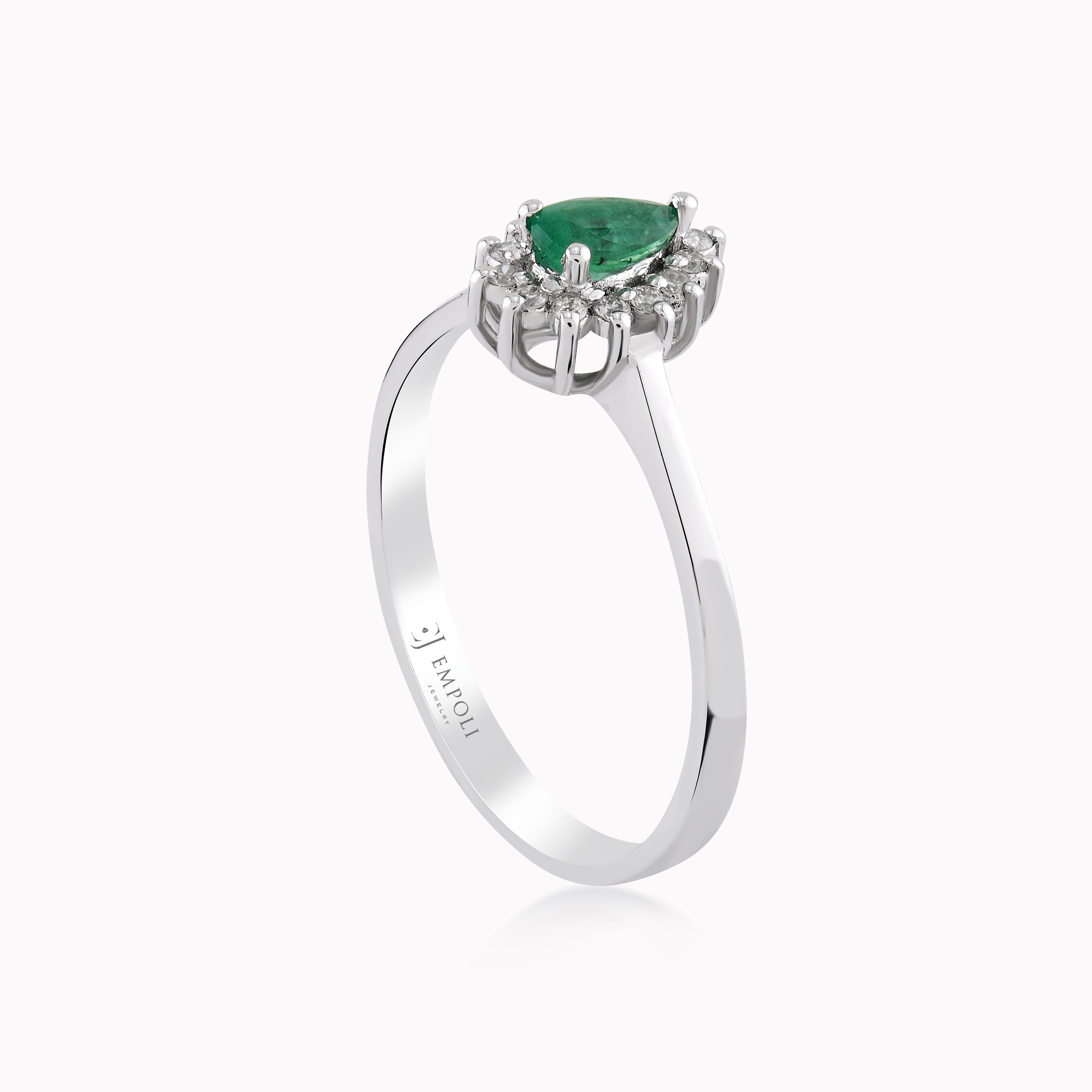 14K White Gold Emerald & Diamond Ring — 0.14 ct Diamonds