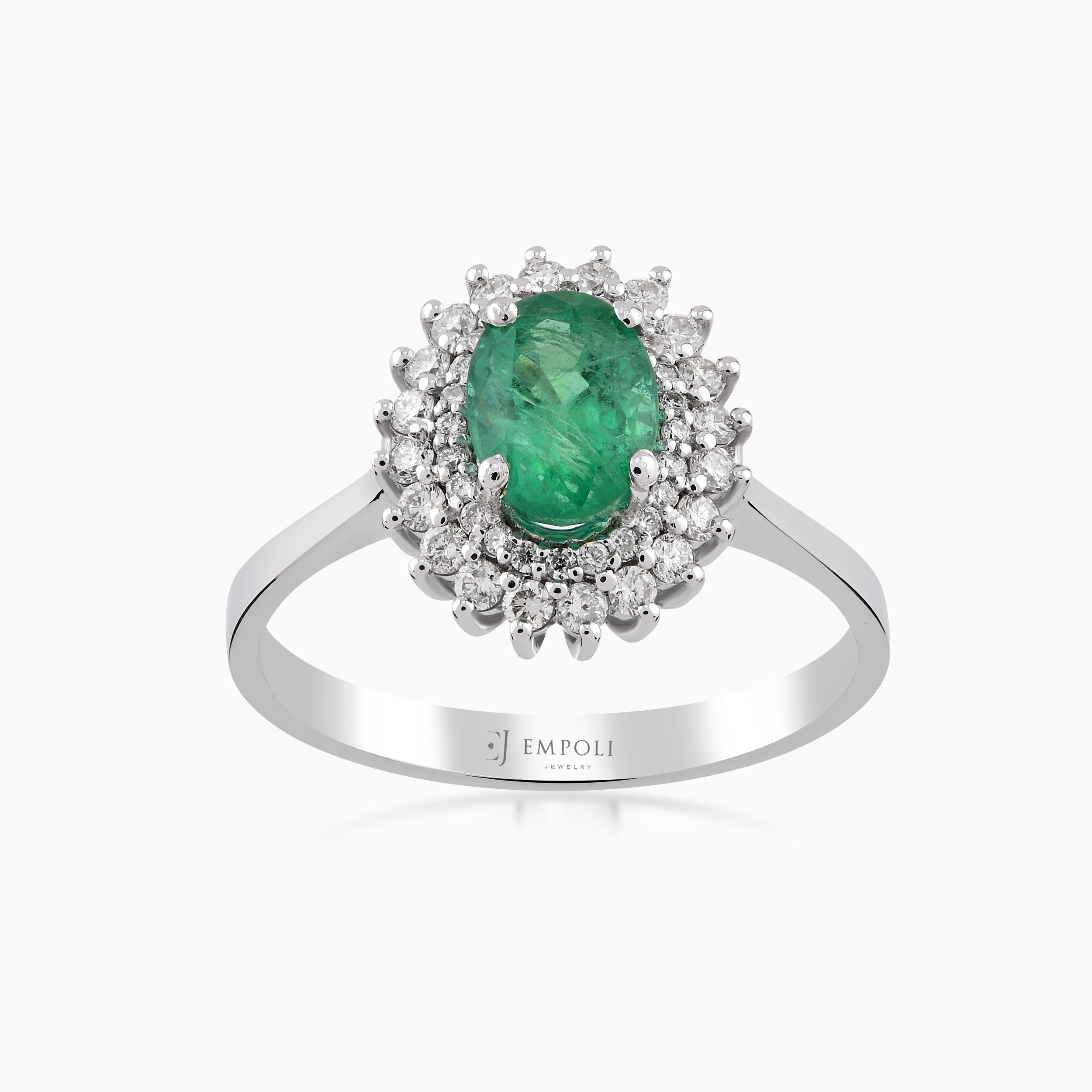18K White Gold Emerald & Diamond Ring — 0.68 ct Diamonds
