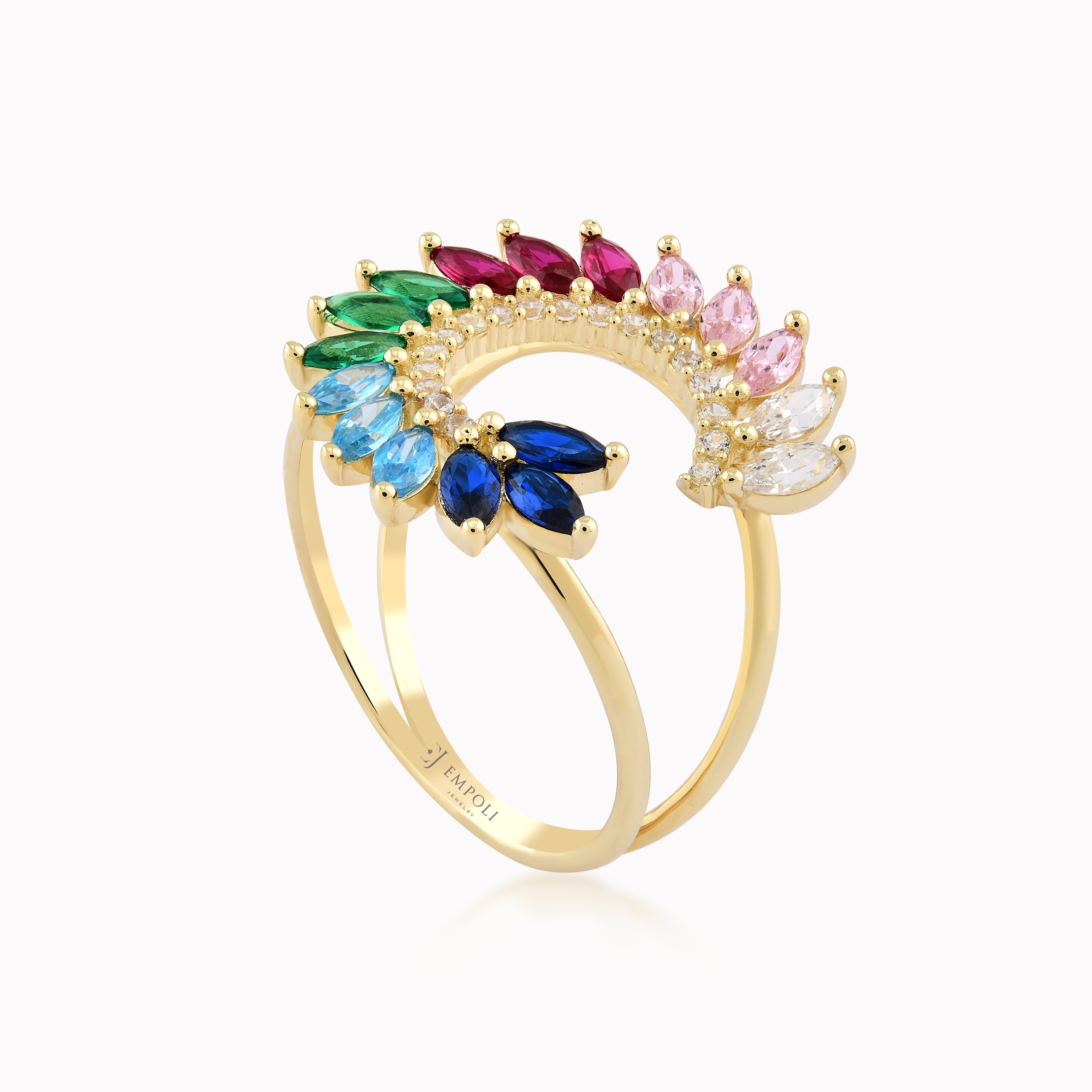 14K Yellow Gold Multicolor Cubic Zirconia Ring