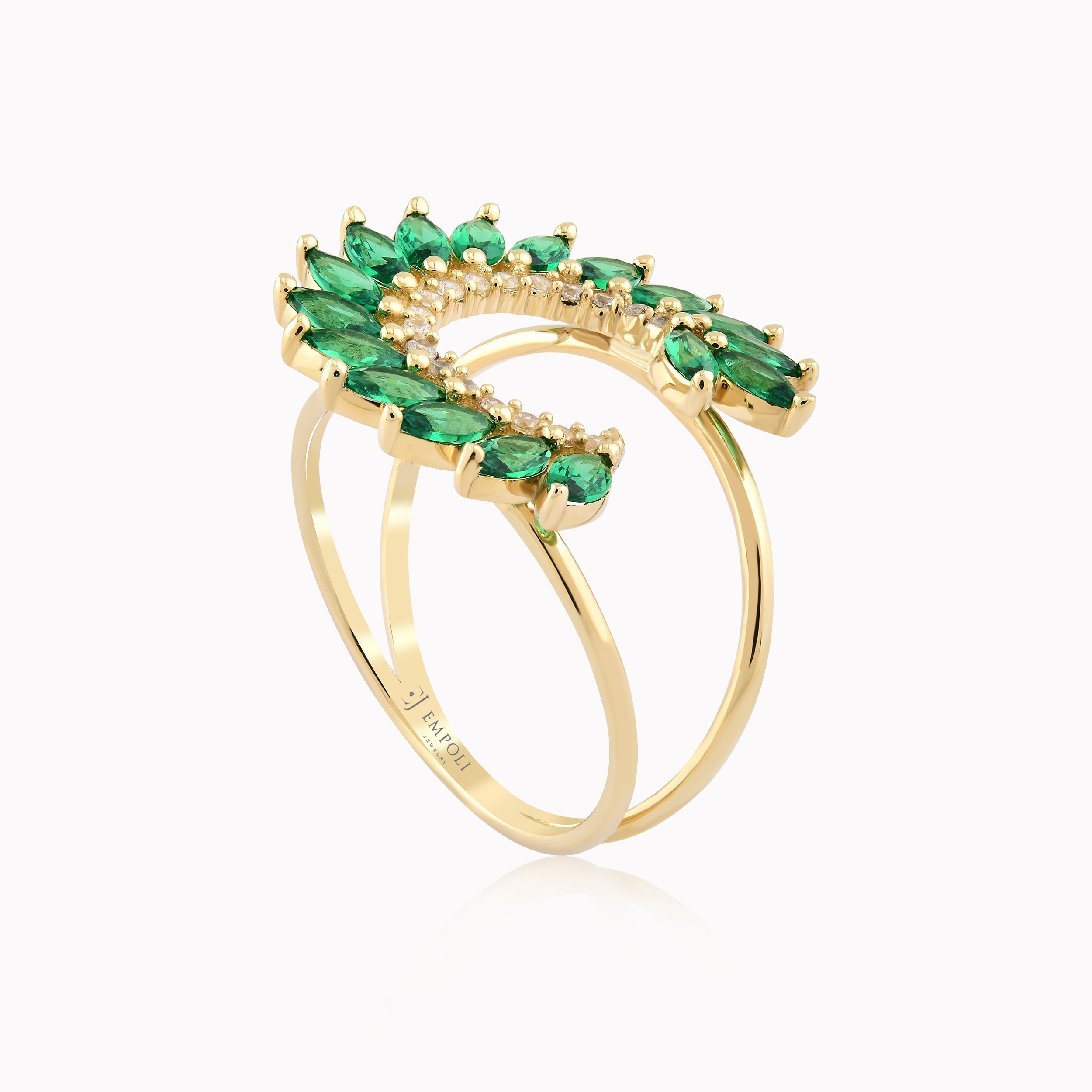 14K Yellow Gold Green Cubic Zirconia Ring
