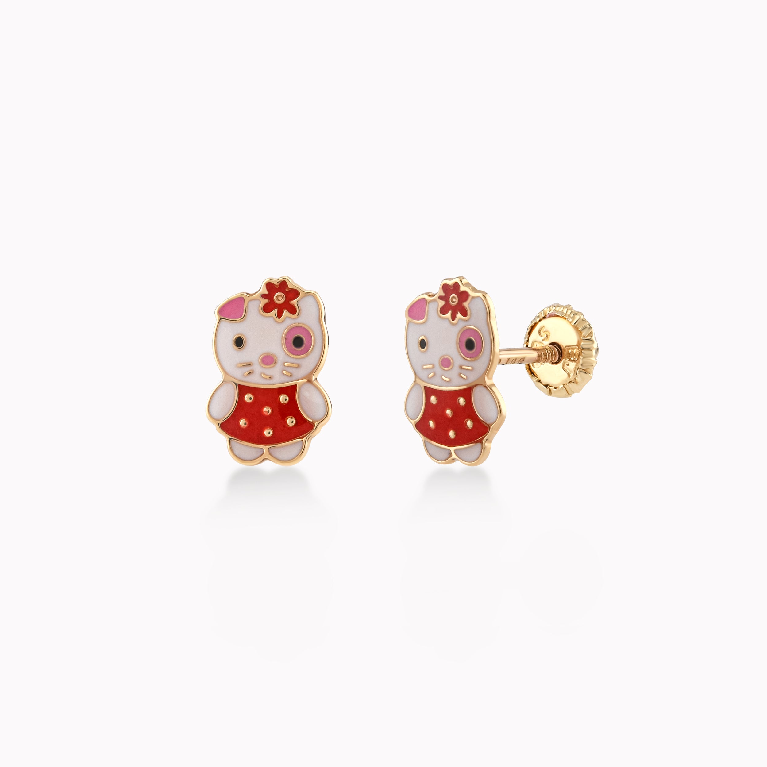 14K Yellow Gold Enamel Cat Protection Earrings