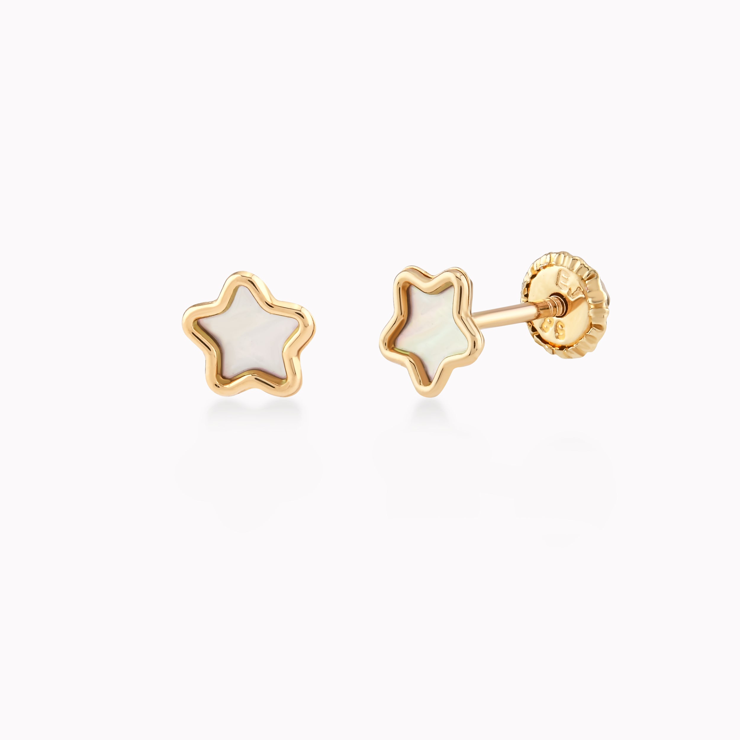 14K Yellow Gold Mother-of-Pearl Star Protection Earrings