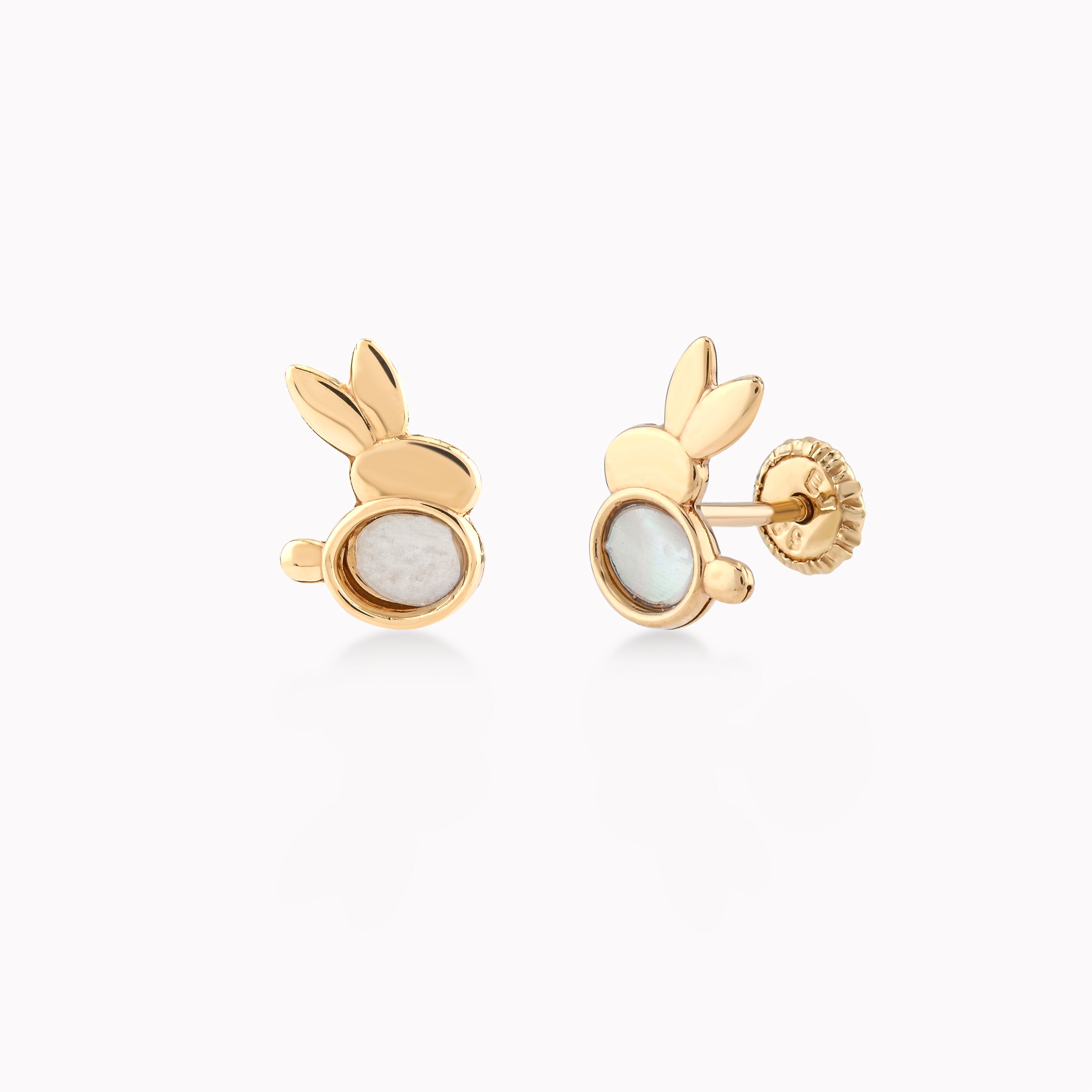 14K Yellow Gold Mother-of-Pearl Rabbit Protection Earrings