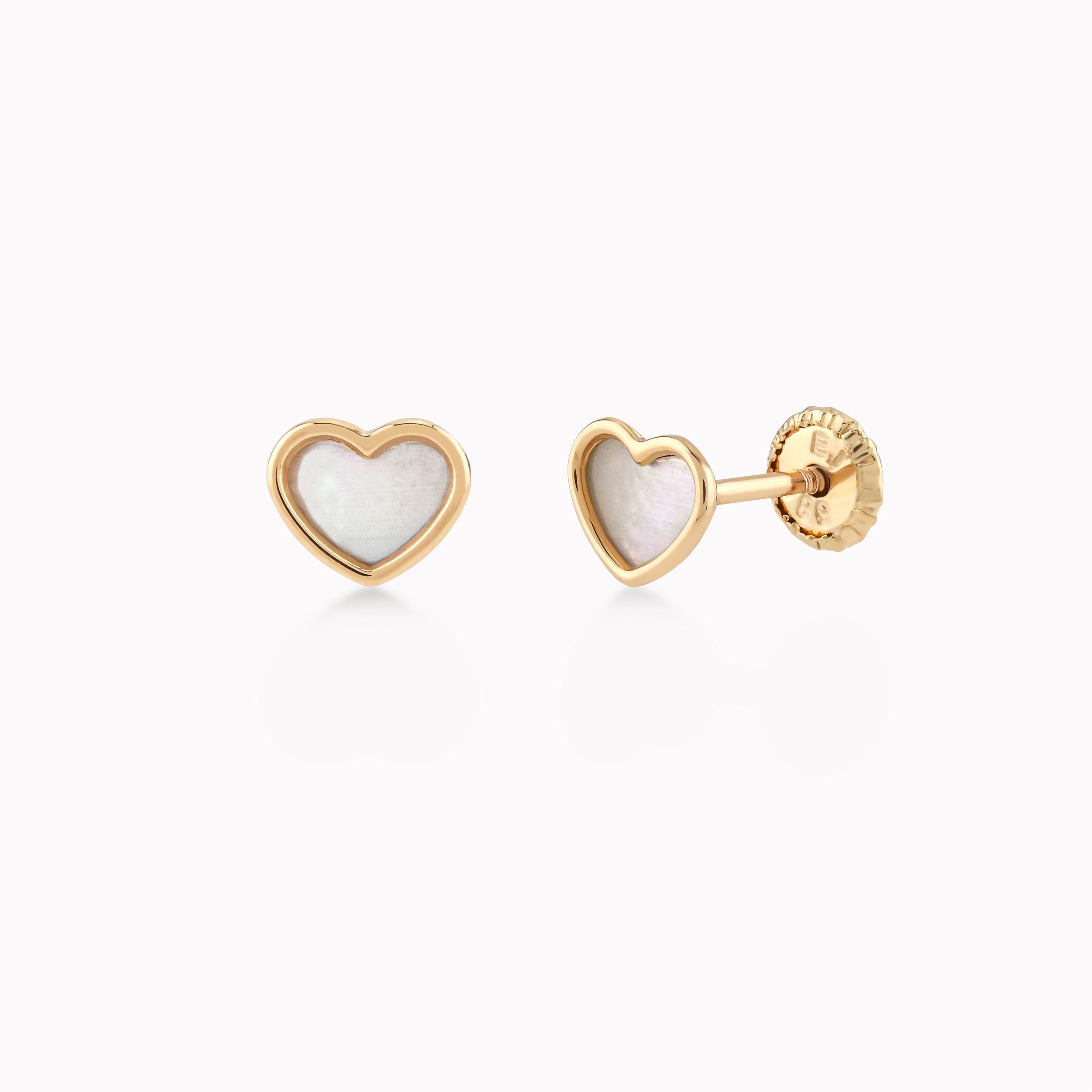14K Yellow Gold Mother-of-Pearl Heart Protection Earrings