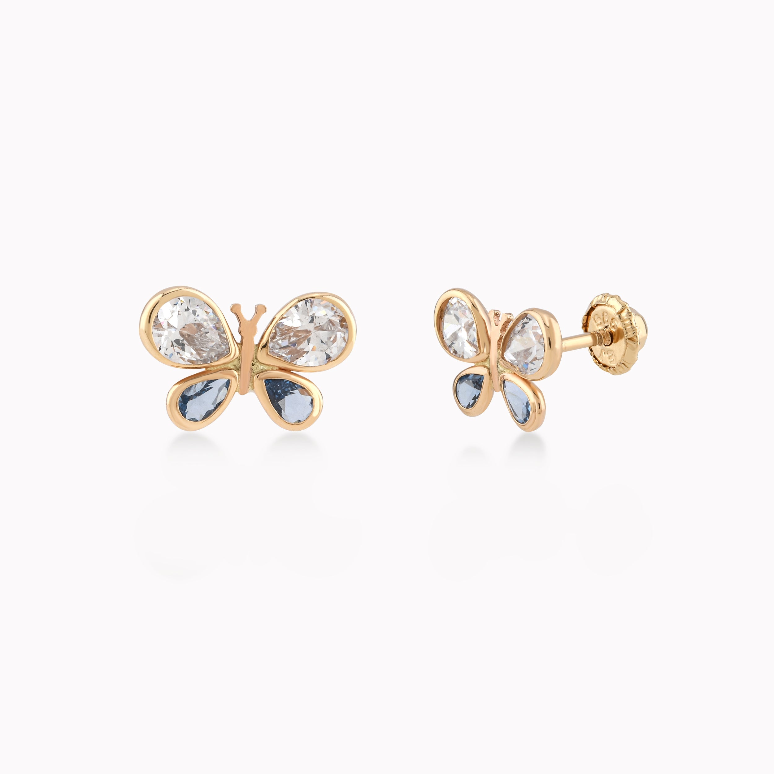 14K Yellow Gold Cubic Zirconia Butterfly Protection Earrings