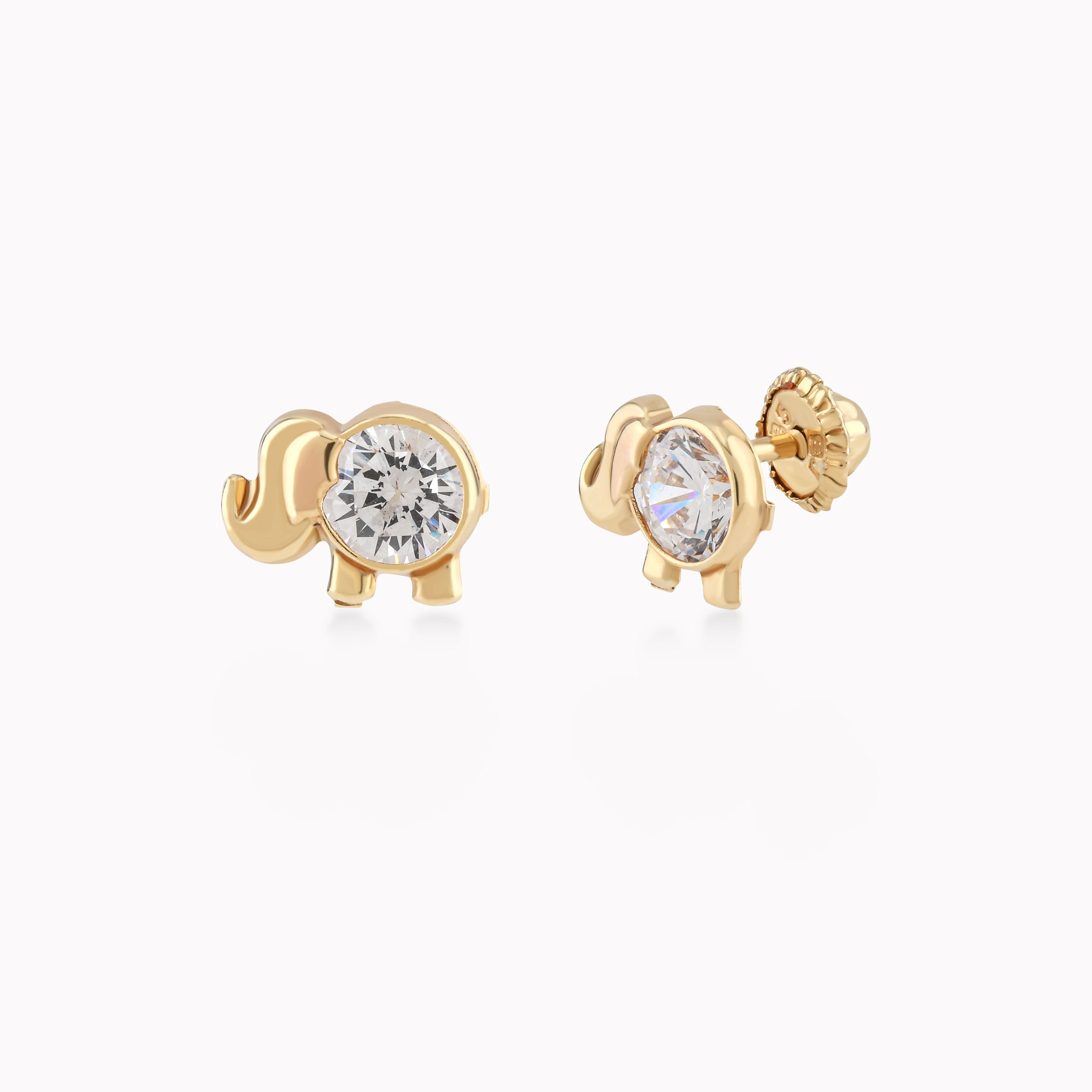 14K Yellow Gold Cubic Zirconia Elephant Protection Earrings
