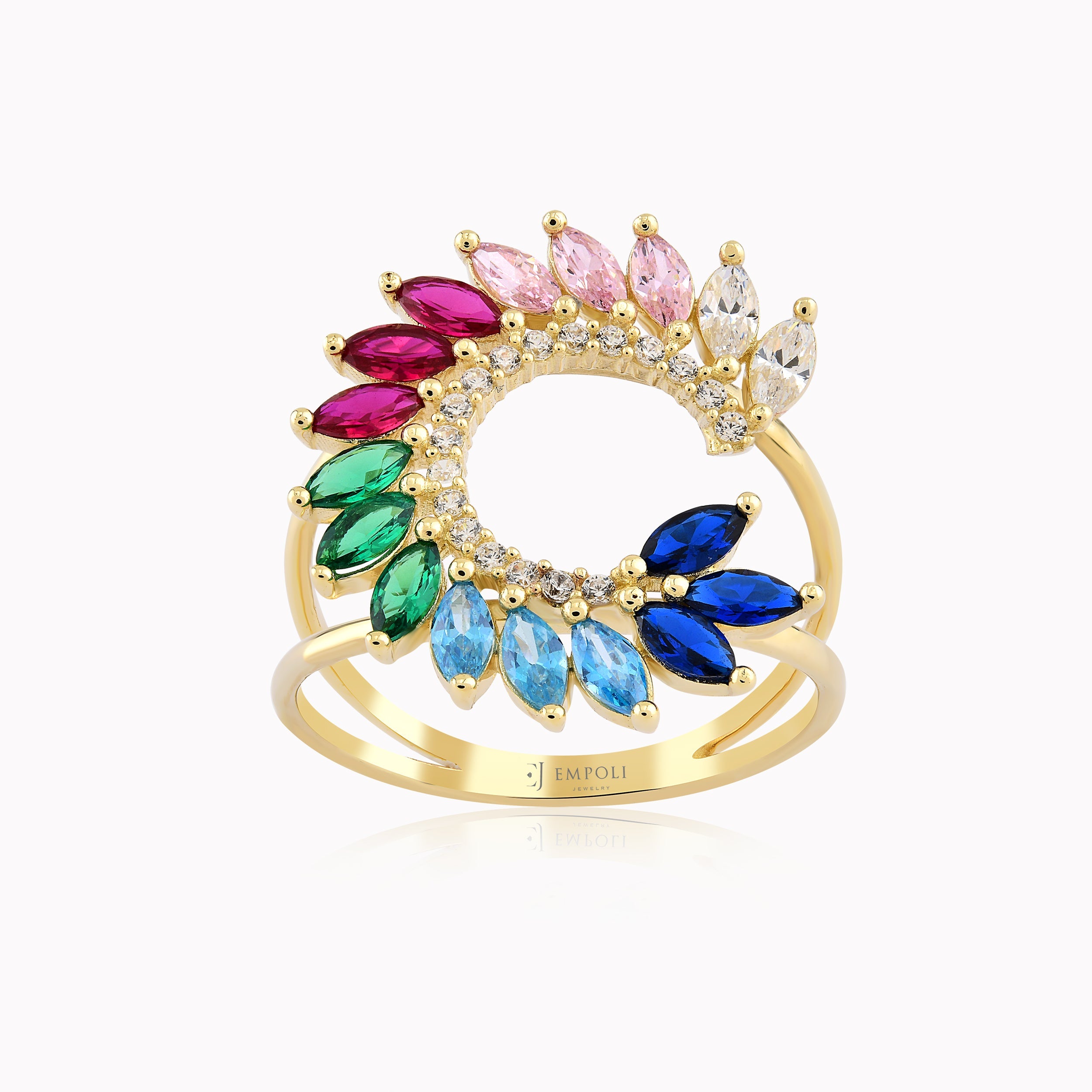 14K Yellow Gold Multicolor Cubic Zirconia Ring