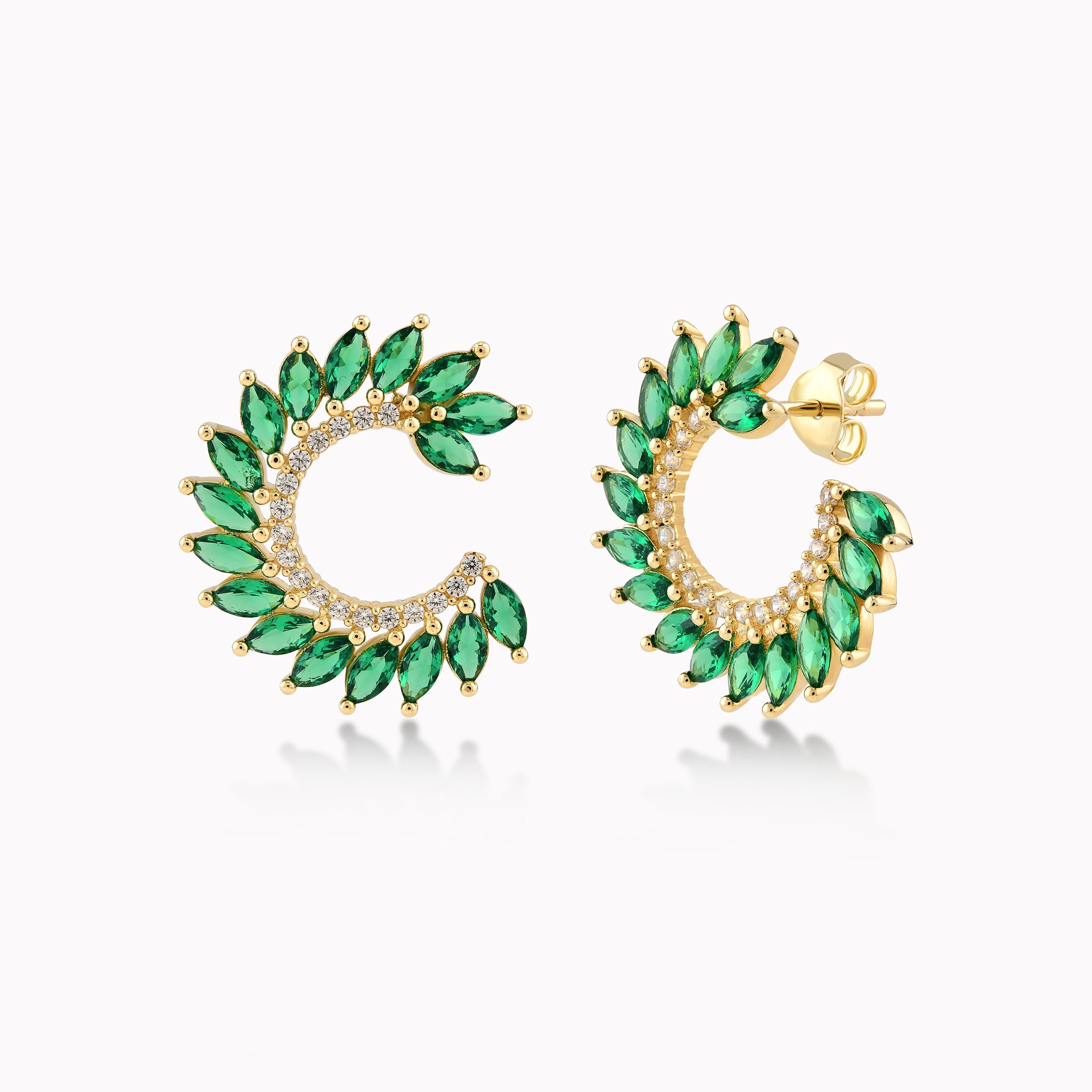 14K Yellow Gold Green Cubic Zirconia Earrings