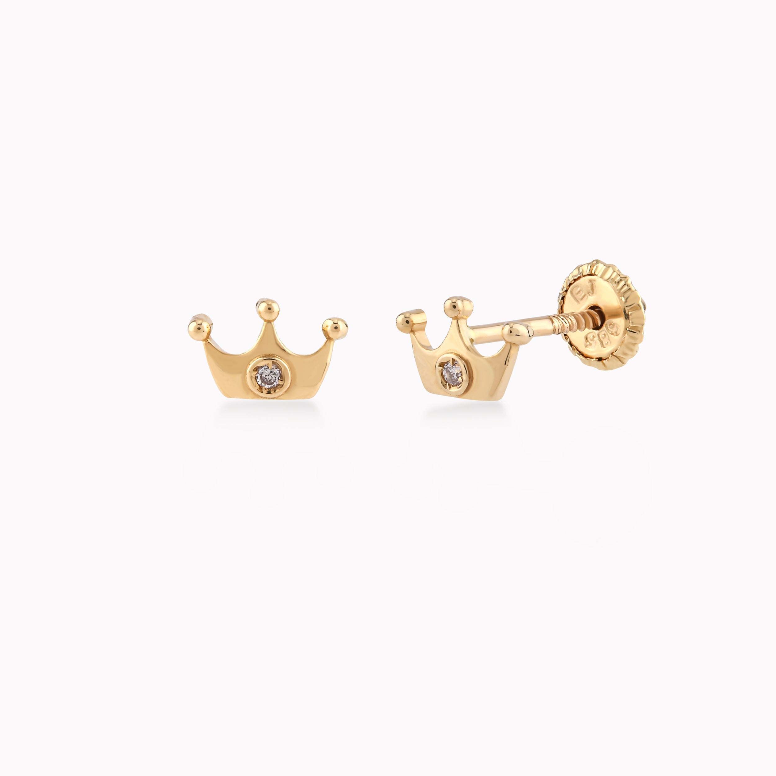 14K Yellow Gold Diamond Crown Protection Earrings