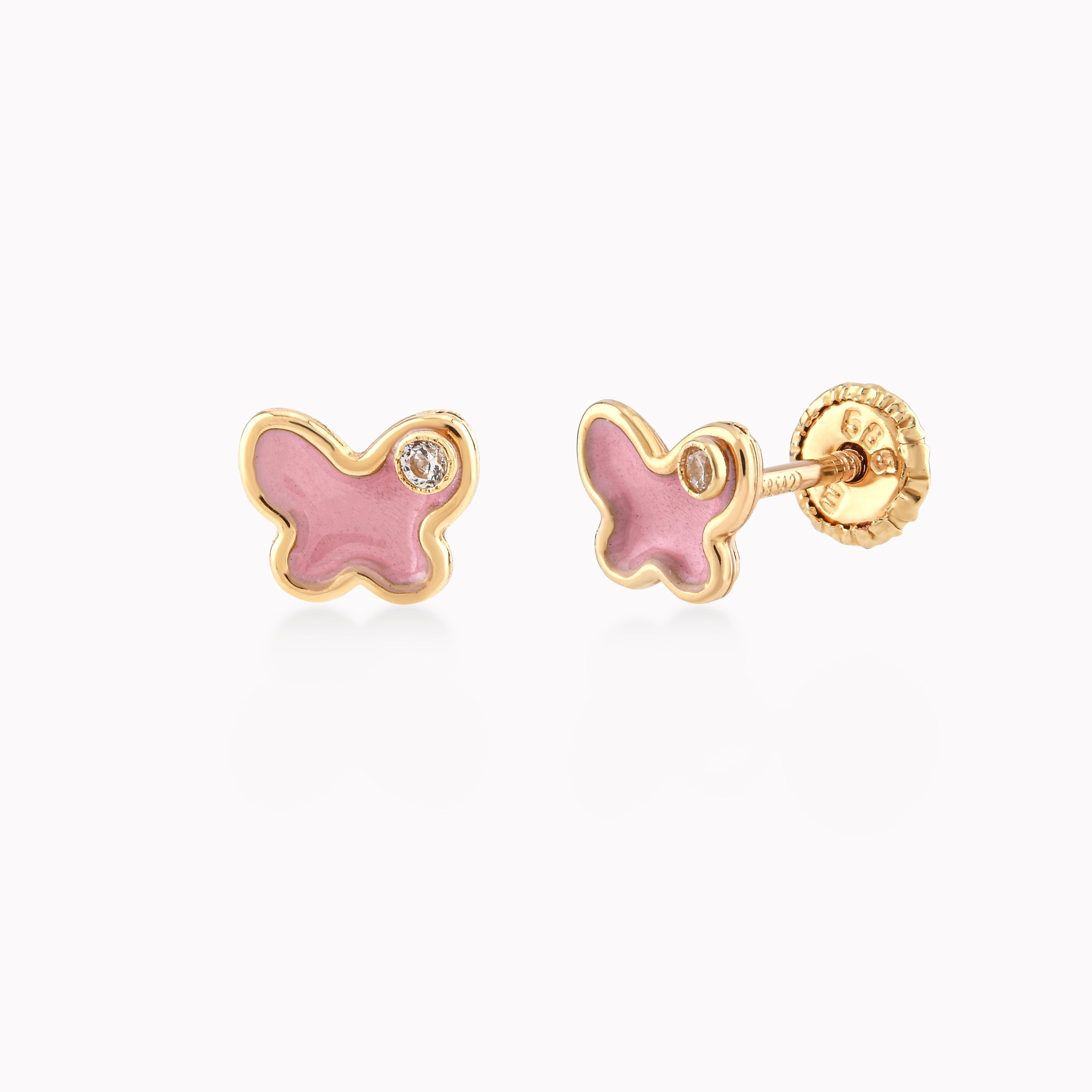 14K Yellow Gold Enamel Butterfly Protection Earrings
