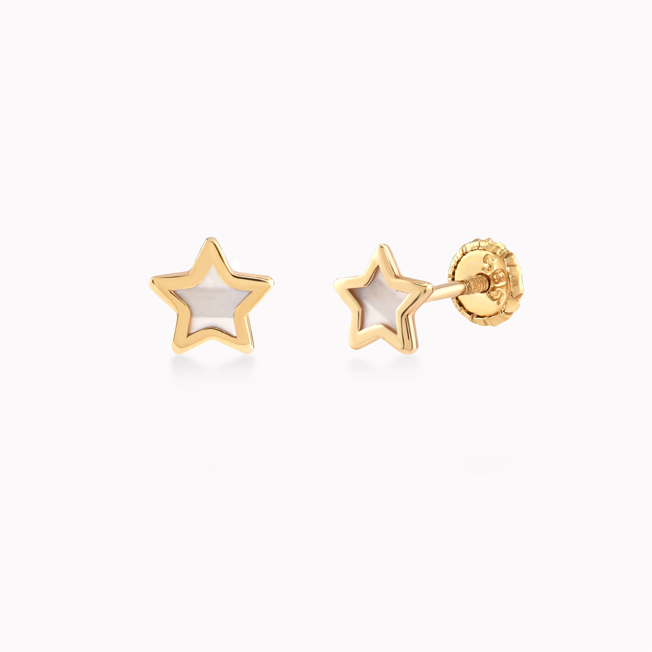 14K Yellow Gold Mother-of-Pearl Star Protection Earrings