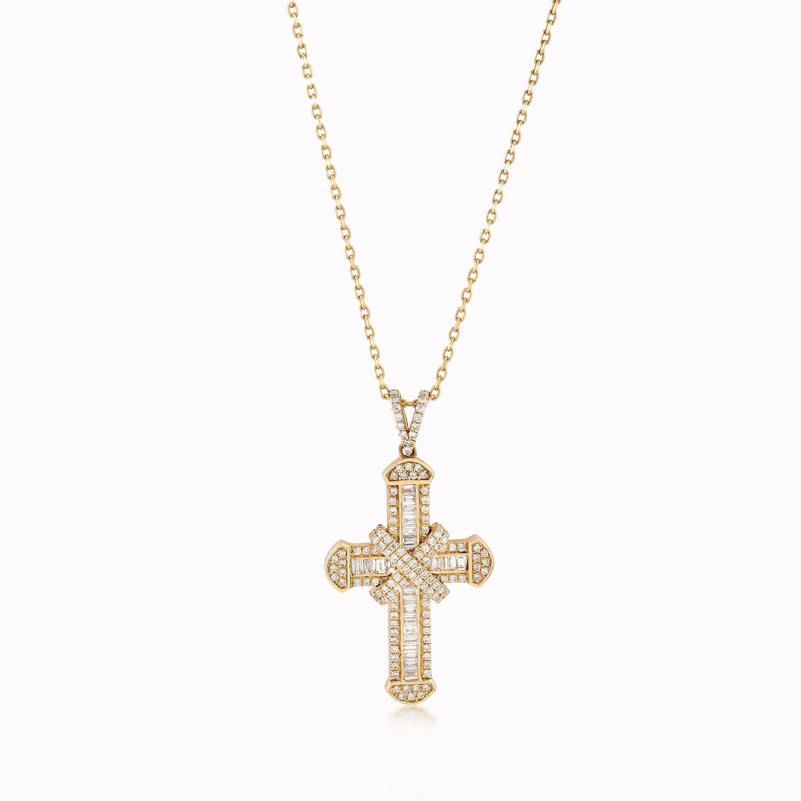 14K Yellow Gold Diamond Cross Pendant — 0.80 ct