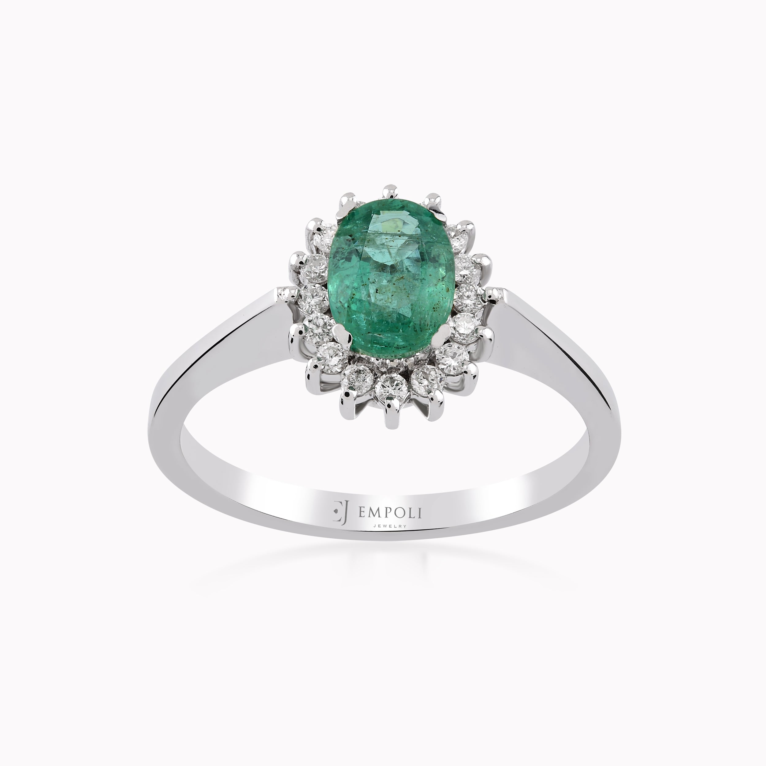 18K White Gold Emerald & Diamond Ring — 0.13 ct Diamonds
