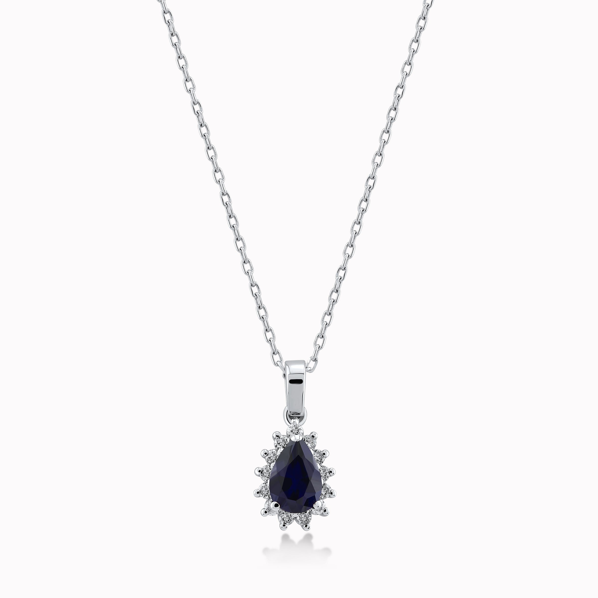 14K White Gold Sapphire & Diamond Pendant Necklace — 0.50 ct Sapphire · 0.10 ct Diamonds