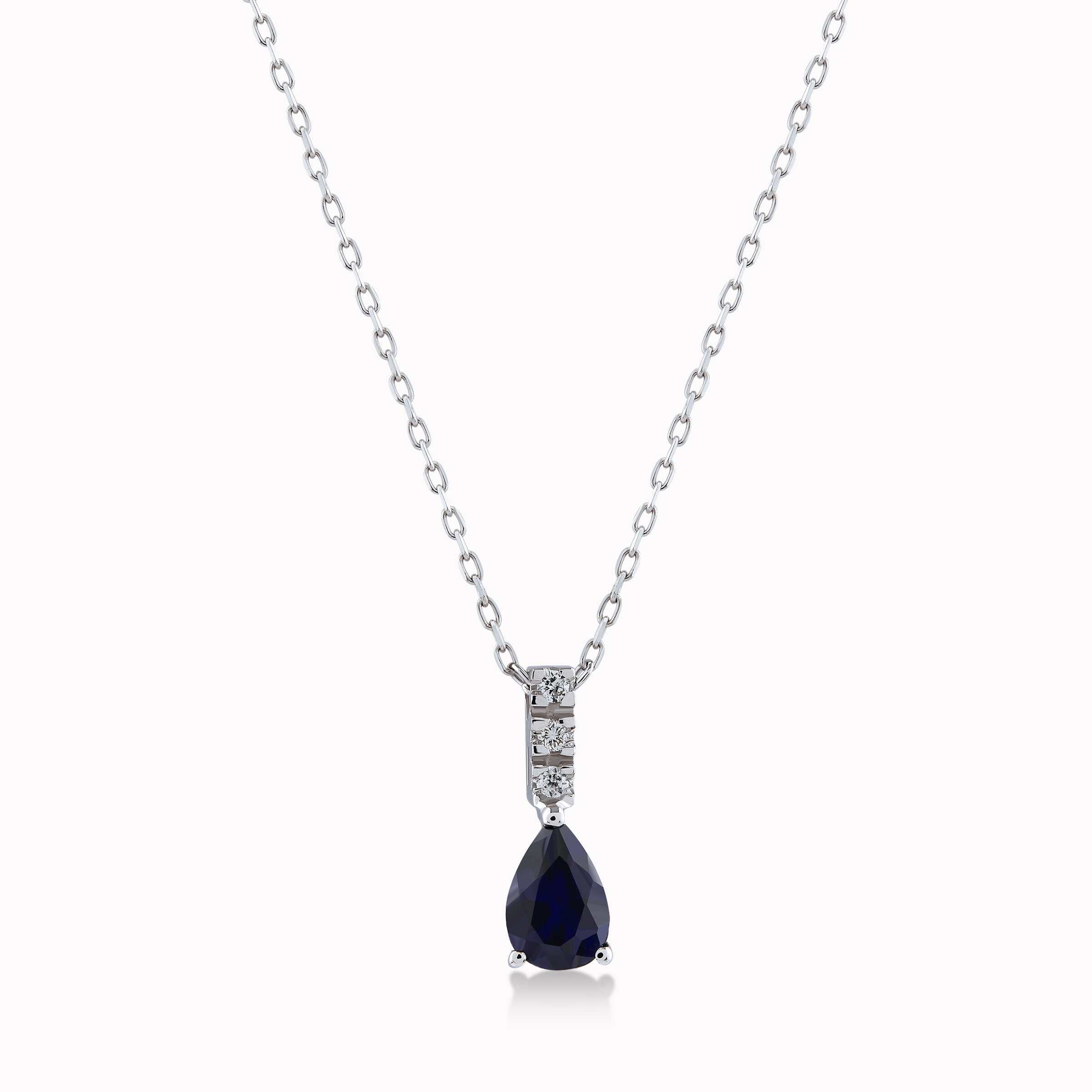14K White Gold Sapphire & Diamond Pendant Necklace — 0.55 ct Sapphire · 0.03 ct Diamonds
