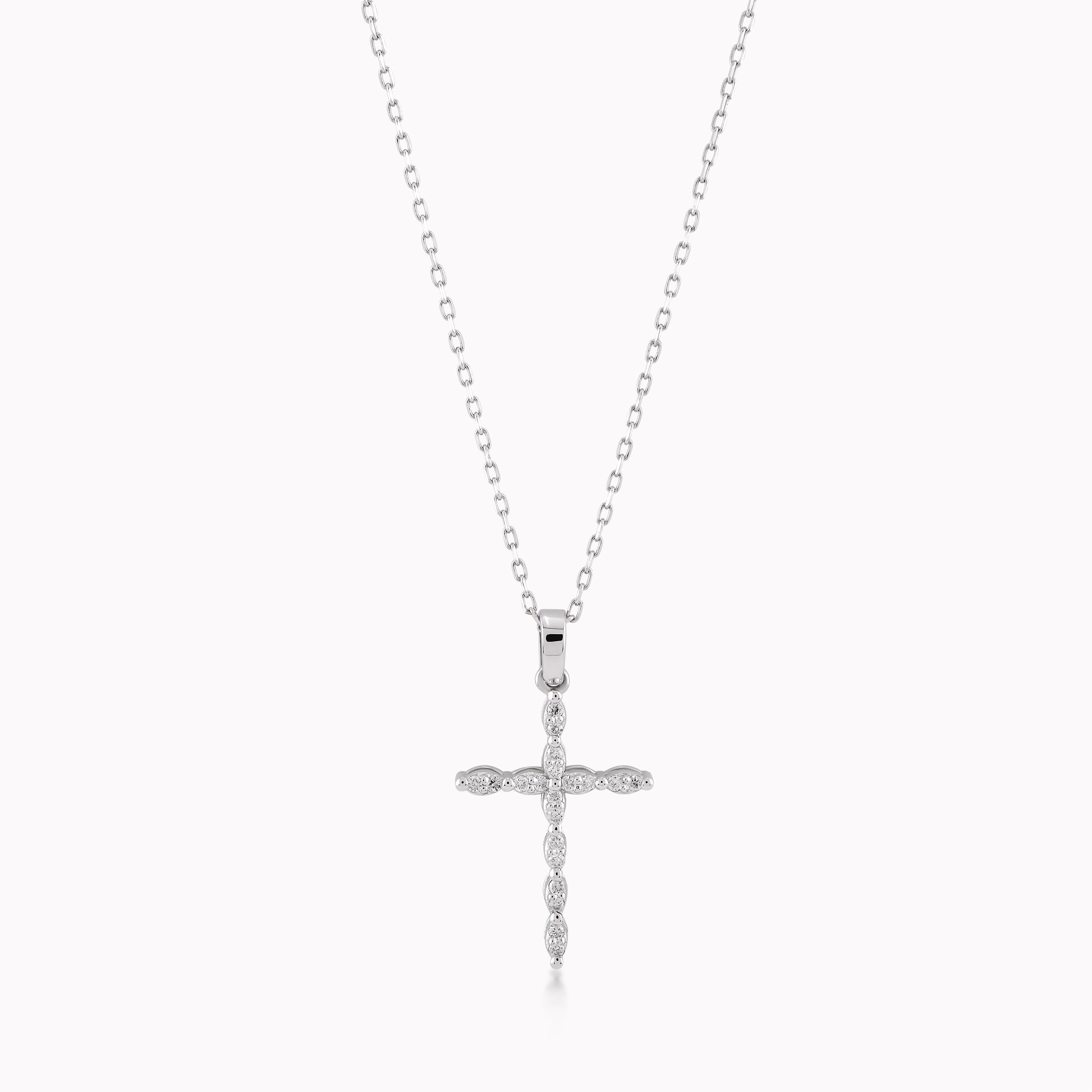 14K White Gold Diamond Cross Pendant Necklace — 0.08 ct
