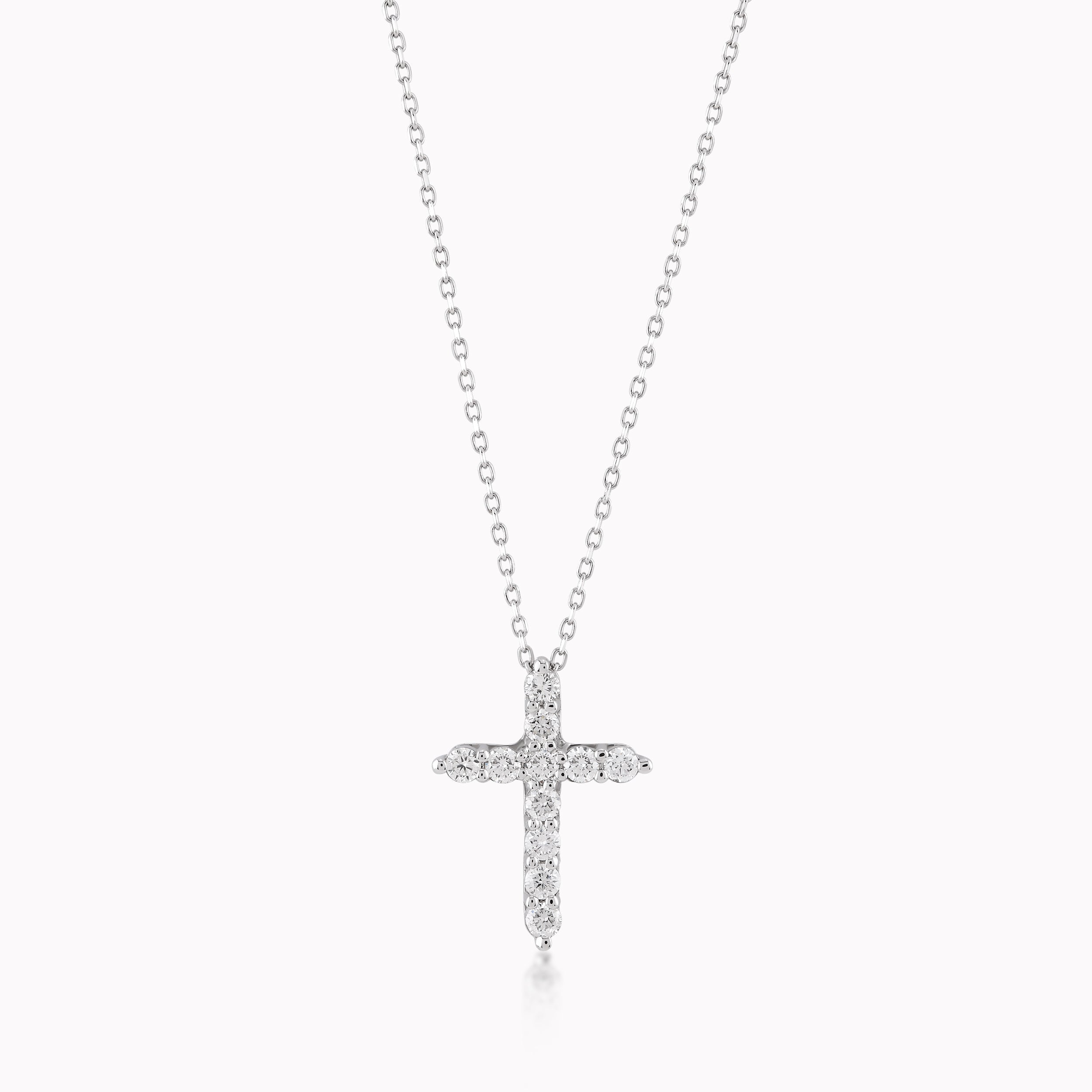 14K White Gold Diamond Cross Pendant Necklace — 0.94 ct