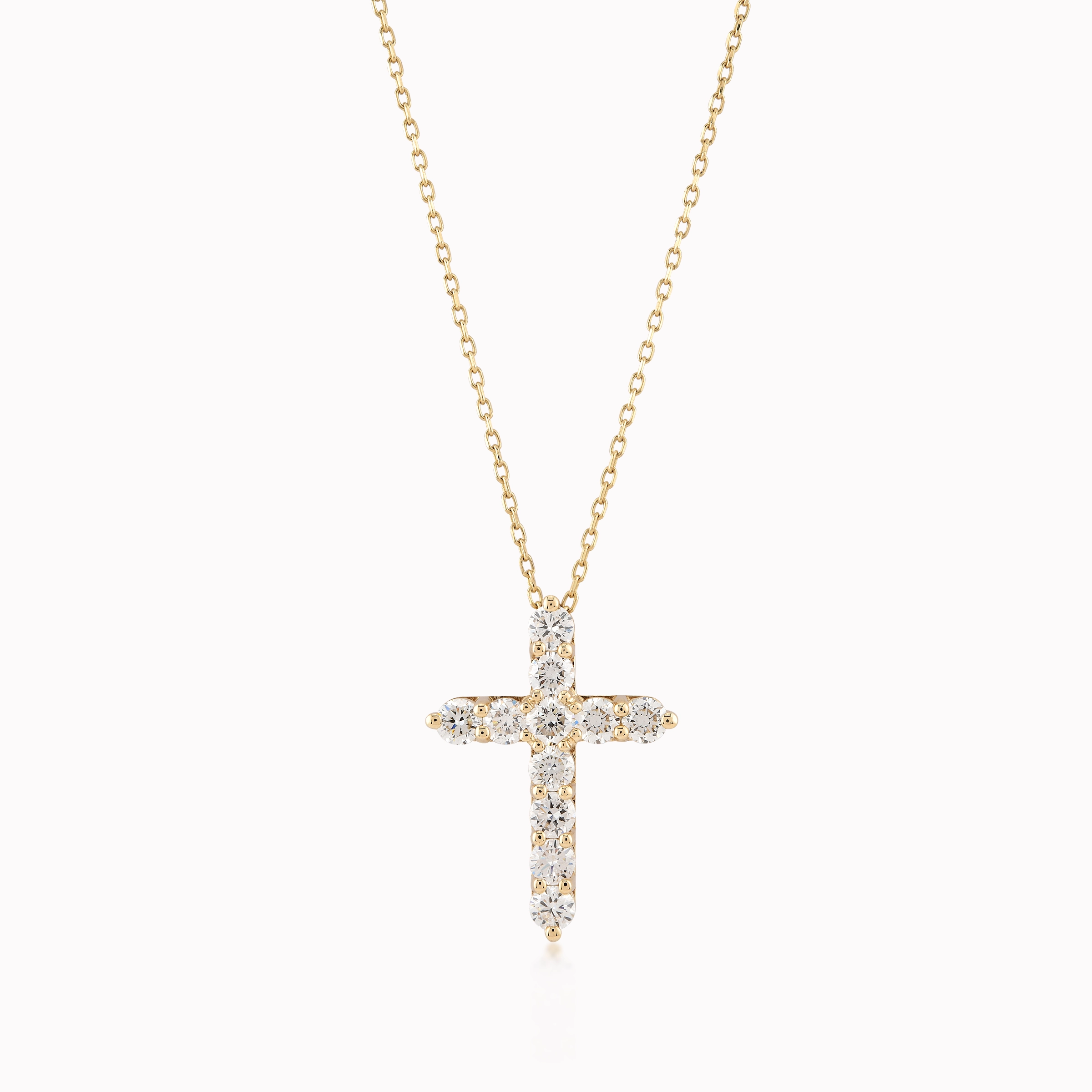 14K Yellow Gold Diamond Cross Pendant Necklace — 0.60 ct
