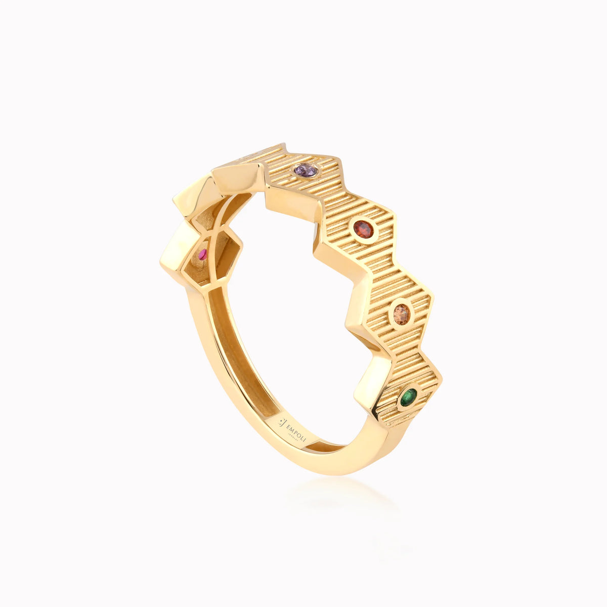 Inel din aur galben 14K cu zirconiu multicolor - detaliu
