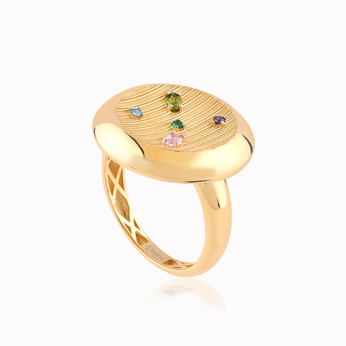 Inel din aur galben 14K cu zirconiu multicolor - detaliu