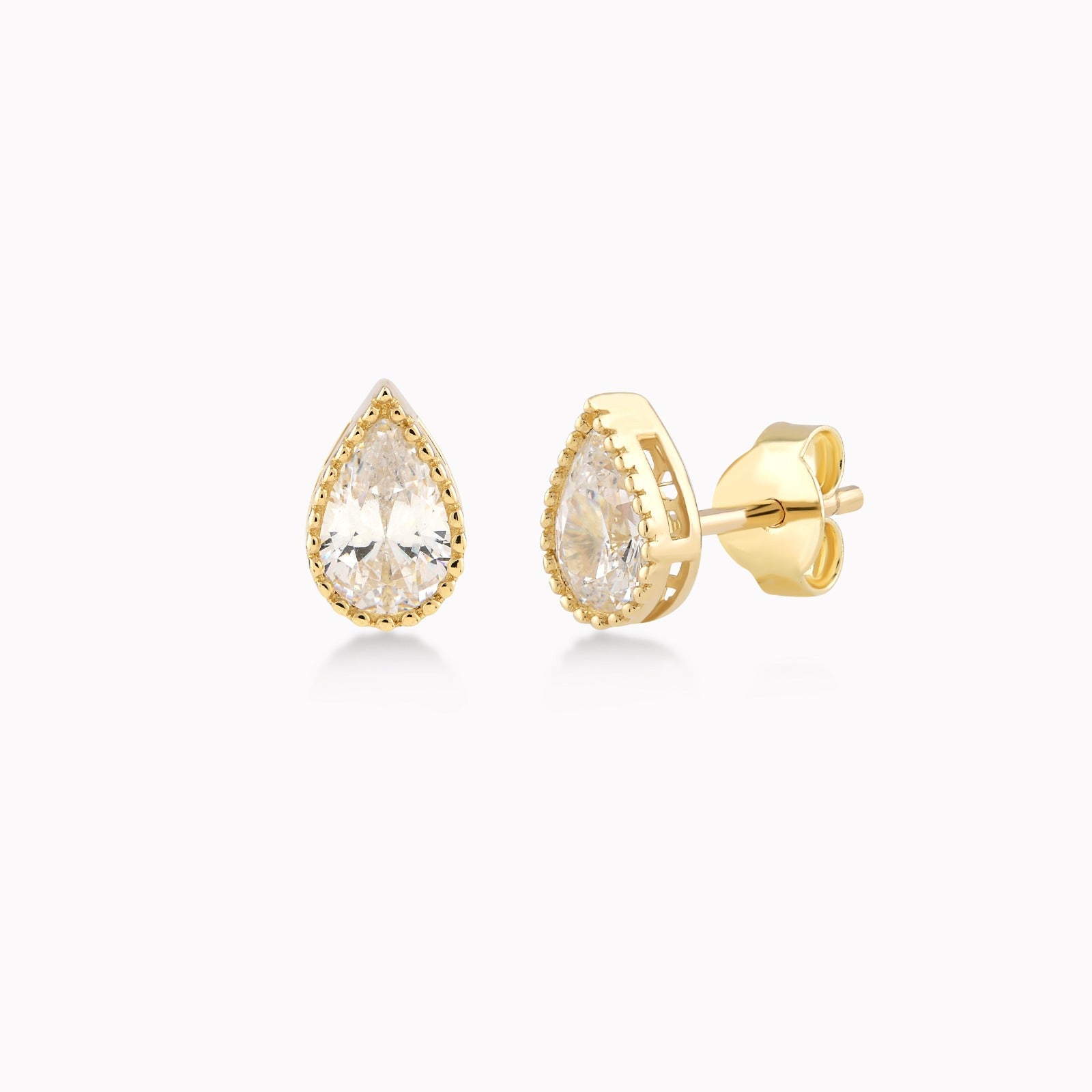 14K Yellow Gold White Cubic Zirconia Teardrop Earrings