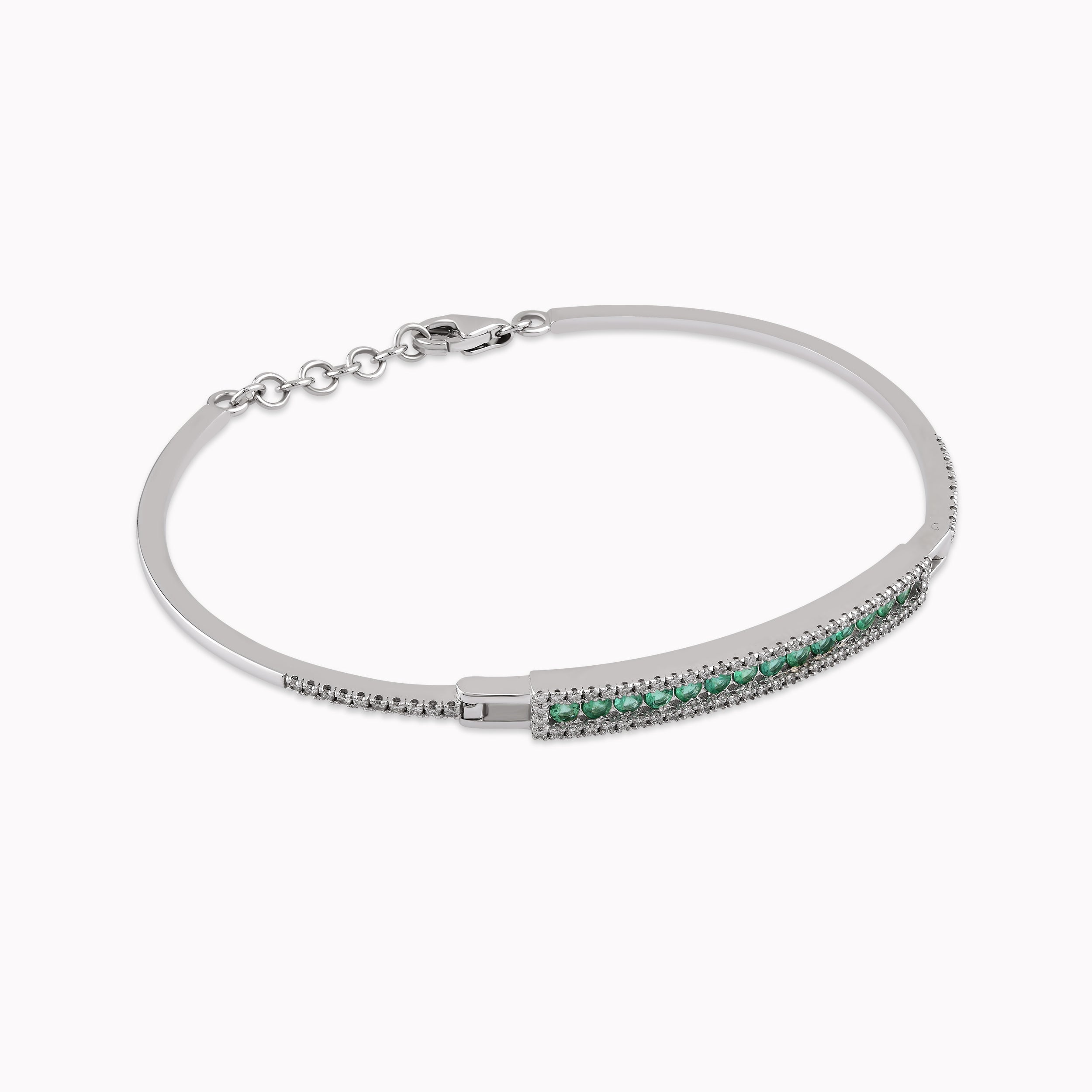 14K White Gold Emerald & Diamond Bracelet — 0.26 ct Diamonds